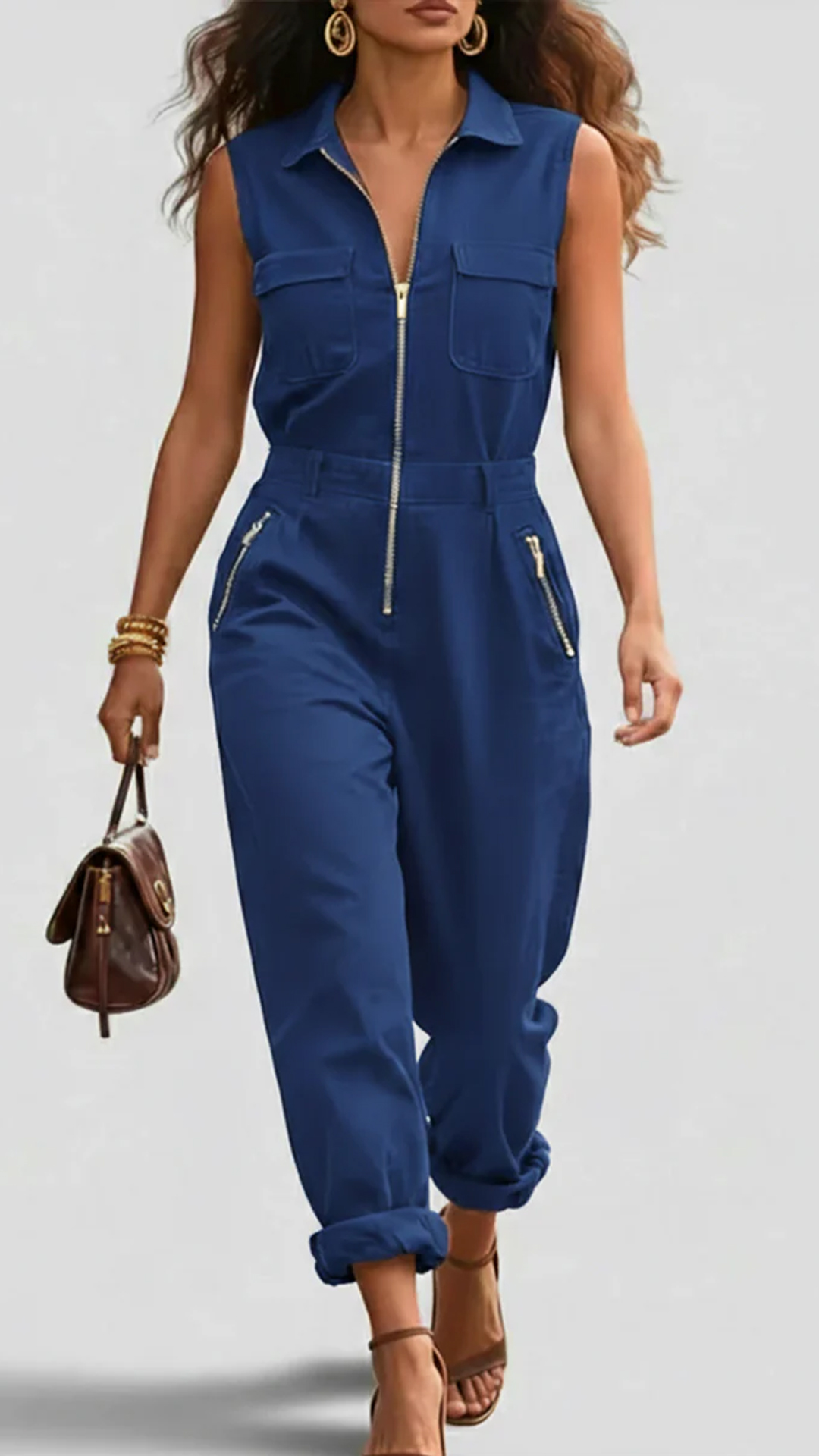 Fashionable And Casual Zippered Sleeveless Cotton Jumpsuit - Nordfashionstorm - Women's Clothing, Fashion for You - Nordfashionstorm.com