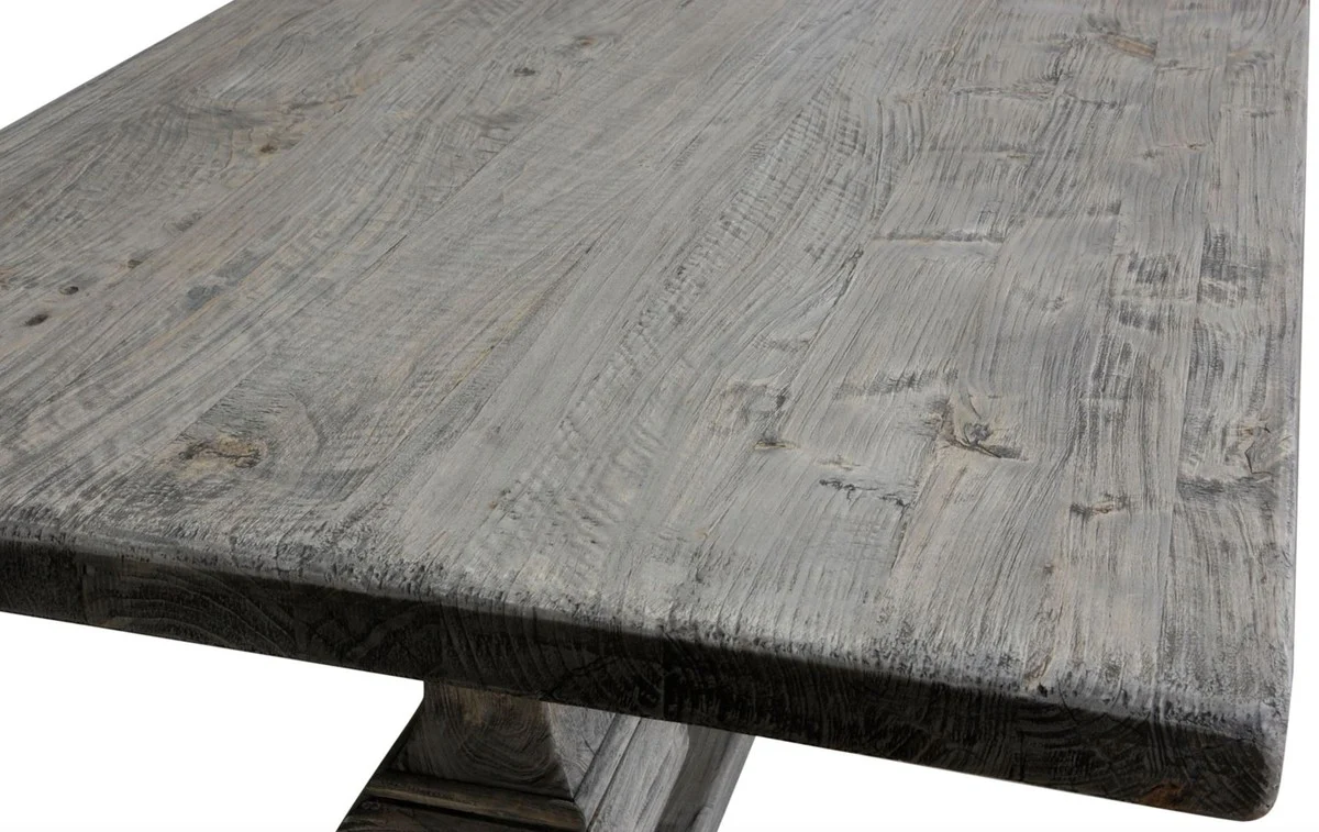 Luxury solid wood dining table gray 180 x 90 x H. 76 cm - rectangular kitchen table made of high-quality untreated reclaimed wood