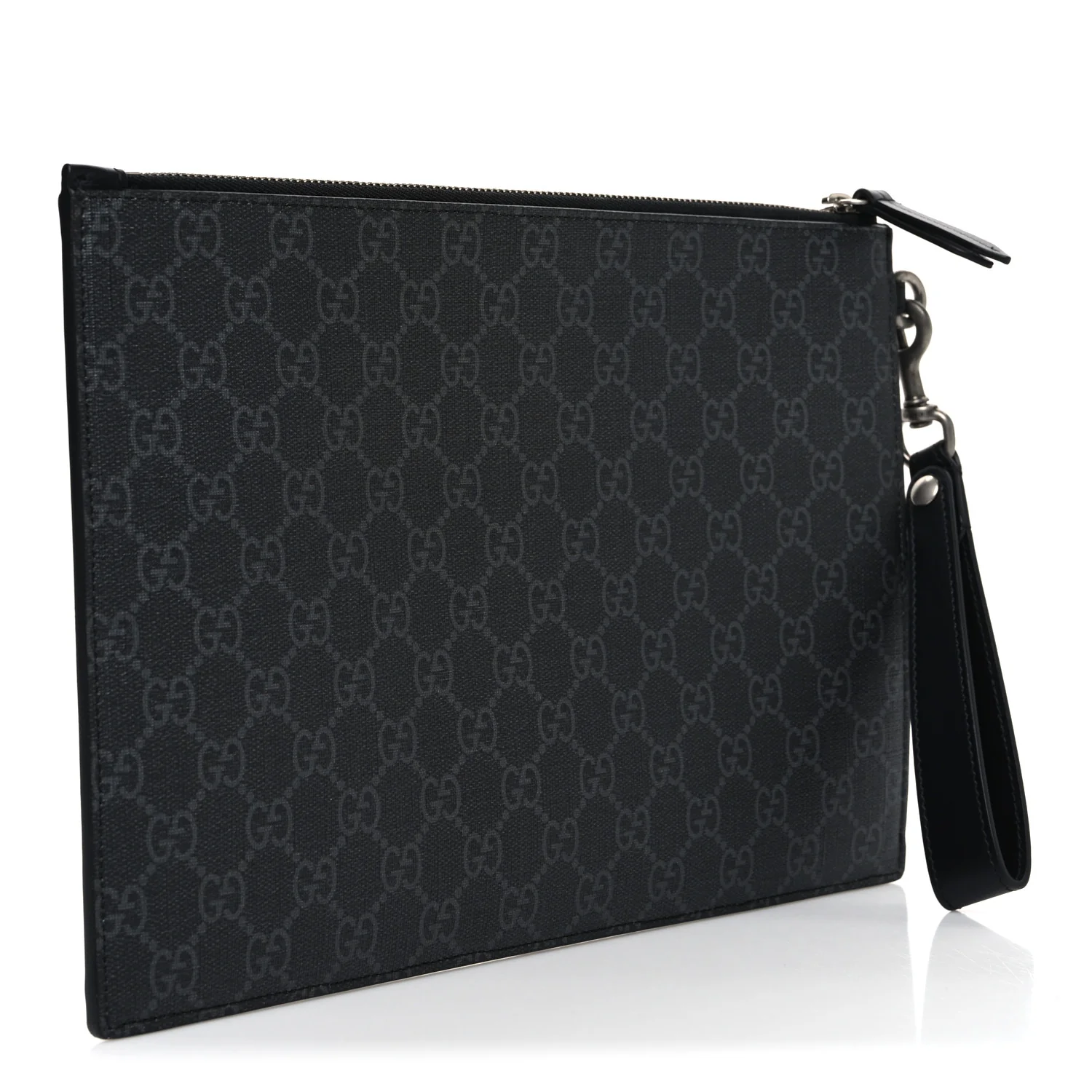 GG Supreme Monogram Kingsnake Zip Wristlet Pouch Black Grey - Top Club