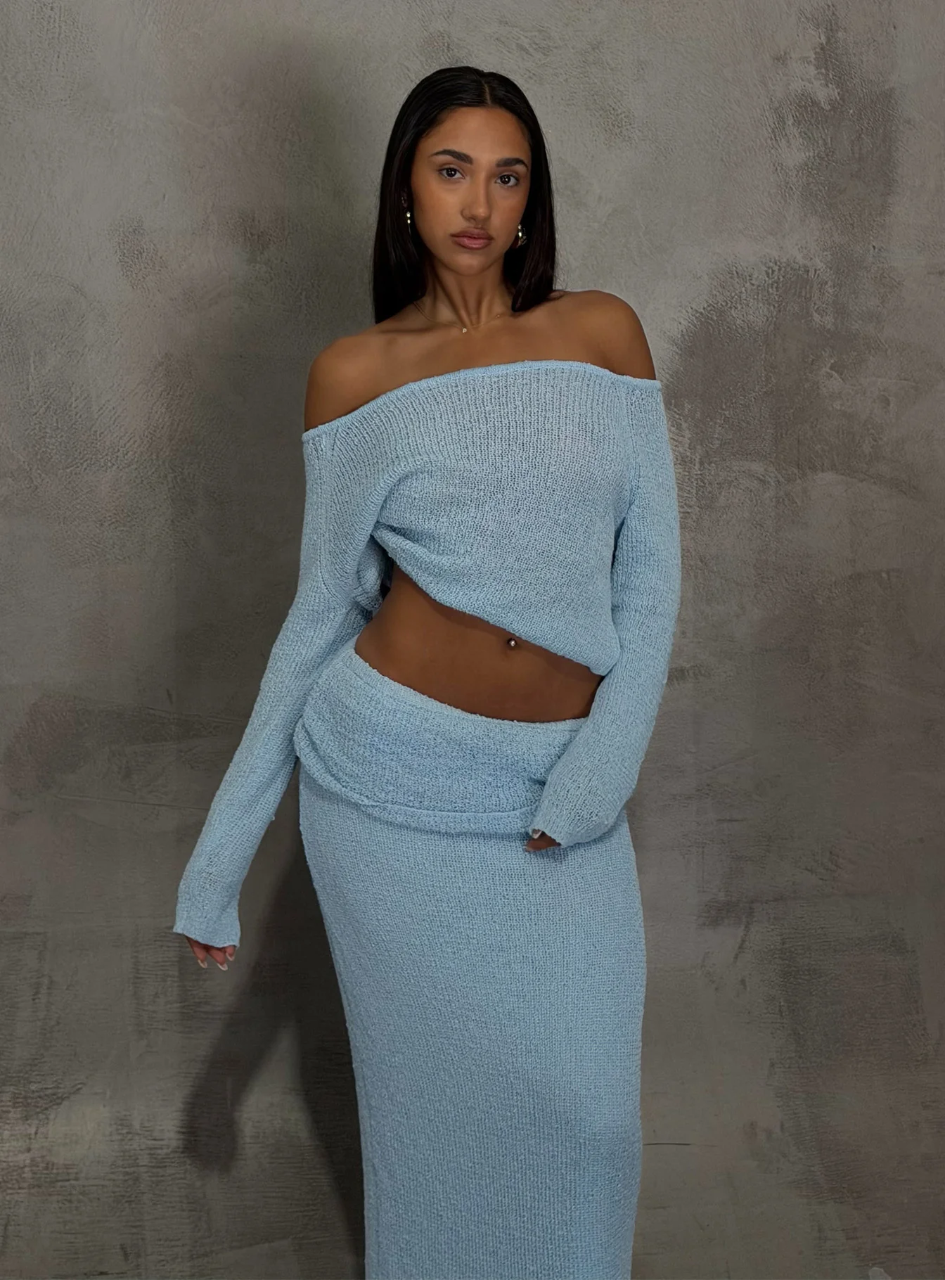 Ravira Wide Neck Knit Sweater Blue