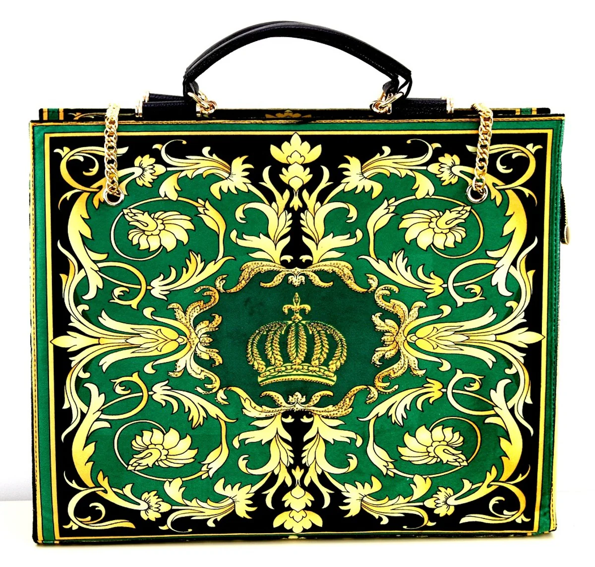 Pompöös by Luxus women's handbag Baroque Flowers with crown and rhinestones green / black / gold 43 x H. 43 cm - designed by Harald Glööckler