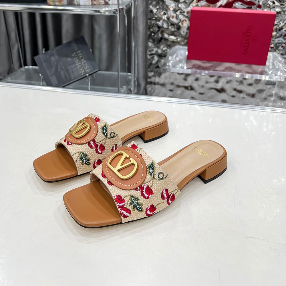 VALENTINO VLOGO SIGNATURE cherry pattern jacquard sandals (heel height 2 cm) - Top Club