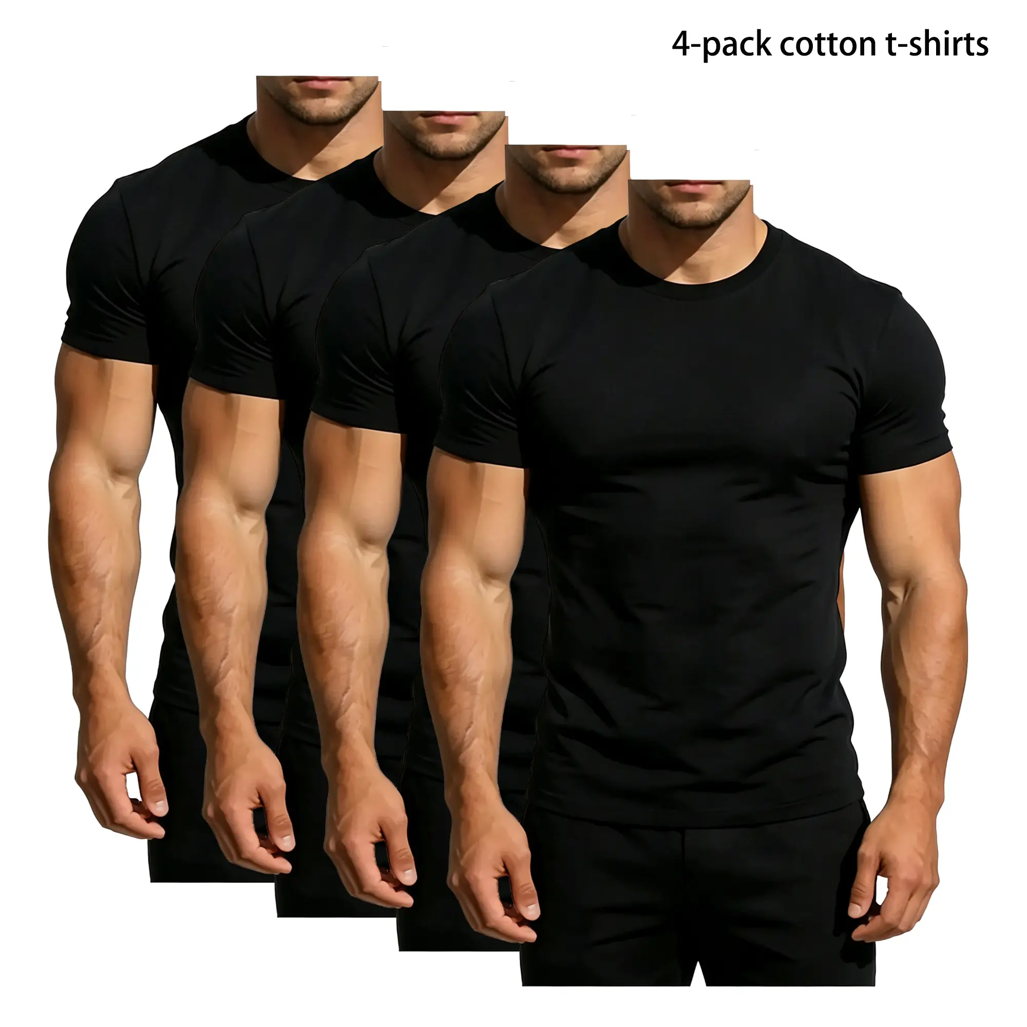 1/2/3/4/5 Pack Men’s Heavyweight White Cotton Crew Neck T-Shirt, Classic Casual Streetwear Basic Top