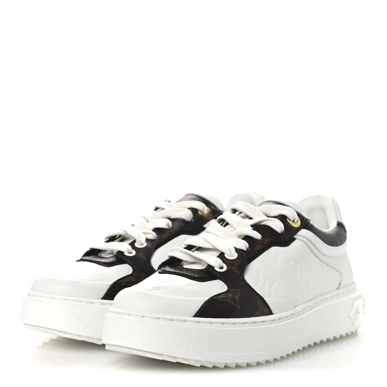 Lambskin Embossed Monogram Time Out Sneakers 39 White Brown - Top Club