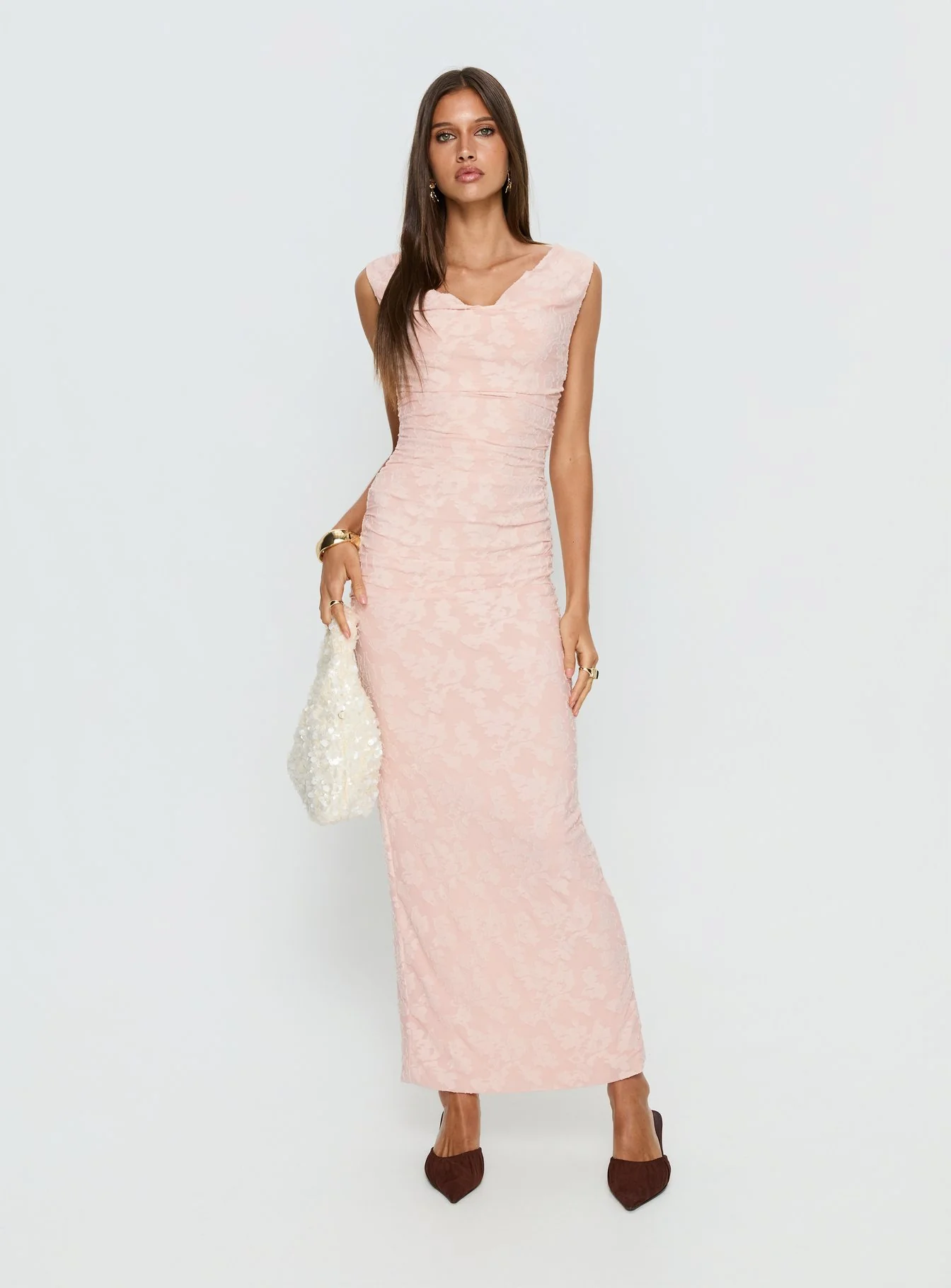 Kristeen Cowl Neck Maxi Dress Blush Pink