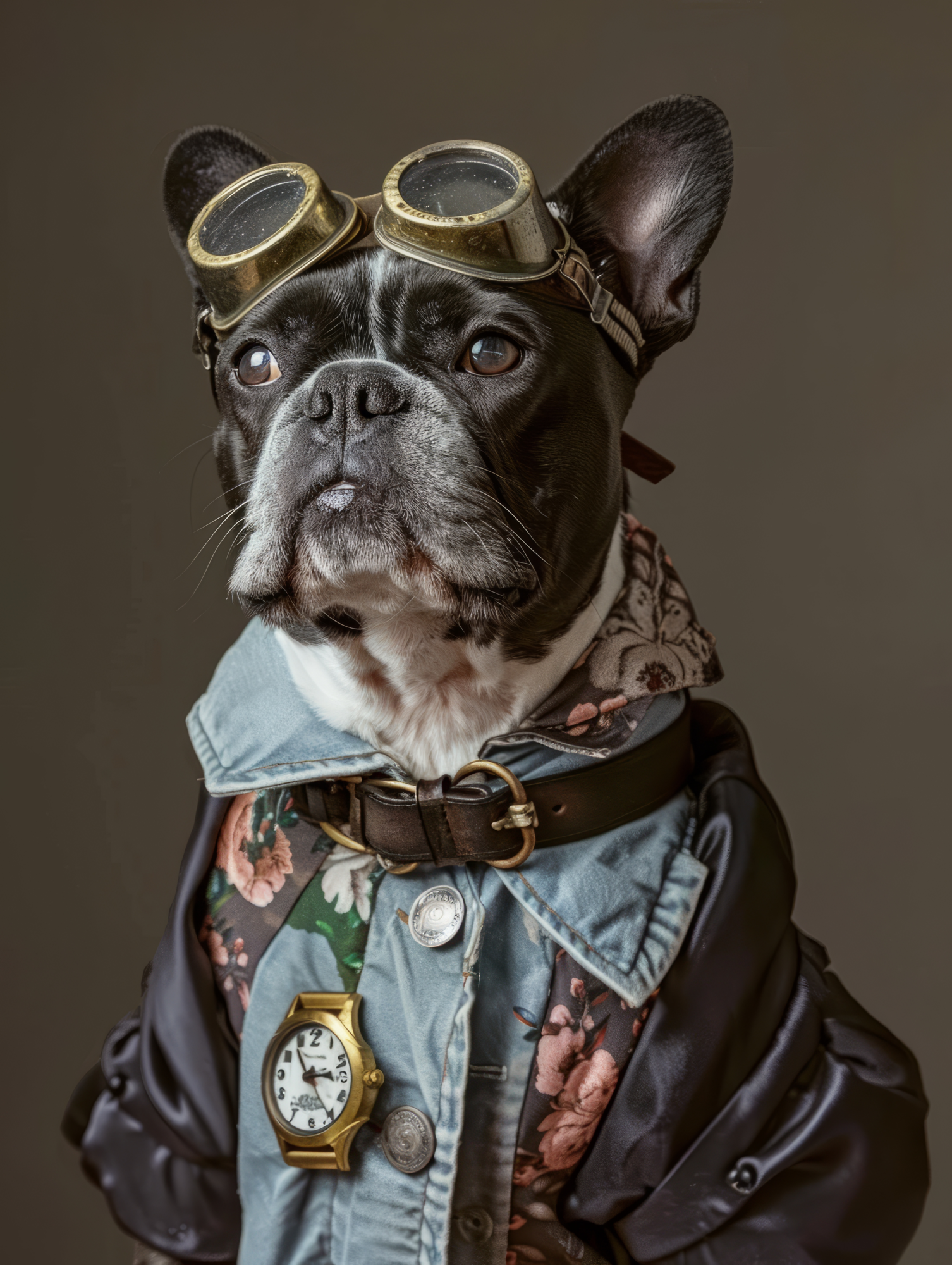 Canvas schilderij van een Franse Bulldog 100x200 cm