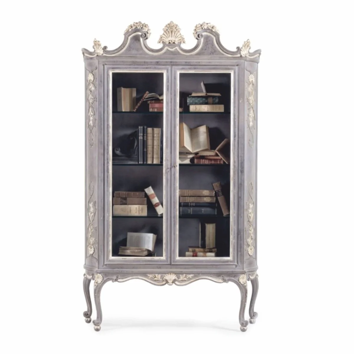 Luxury baroque display cabinet antique gray / white / beige H. 199 cm - Made in Italy