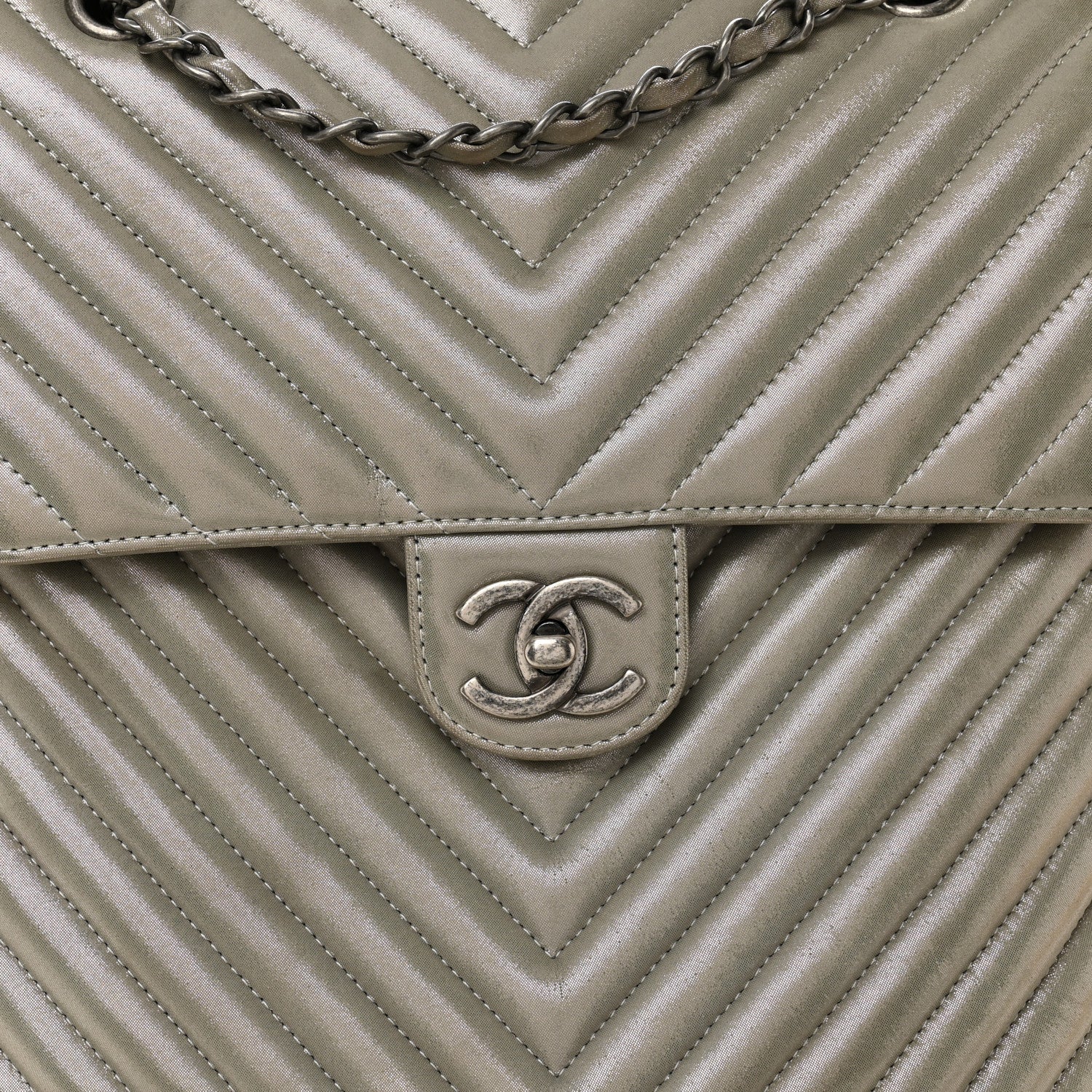 Iridescent Calfskin Chevron Quilted Small Urban Spirit Backpack Silver - Top Club