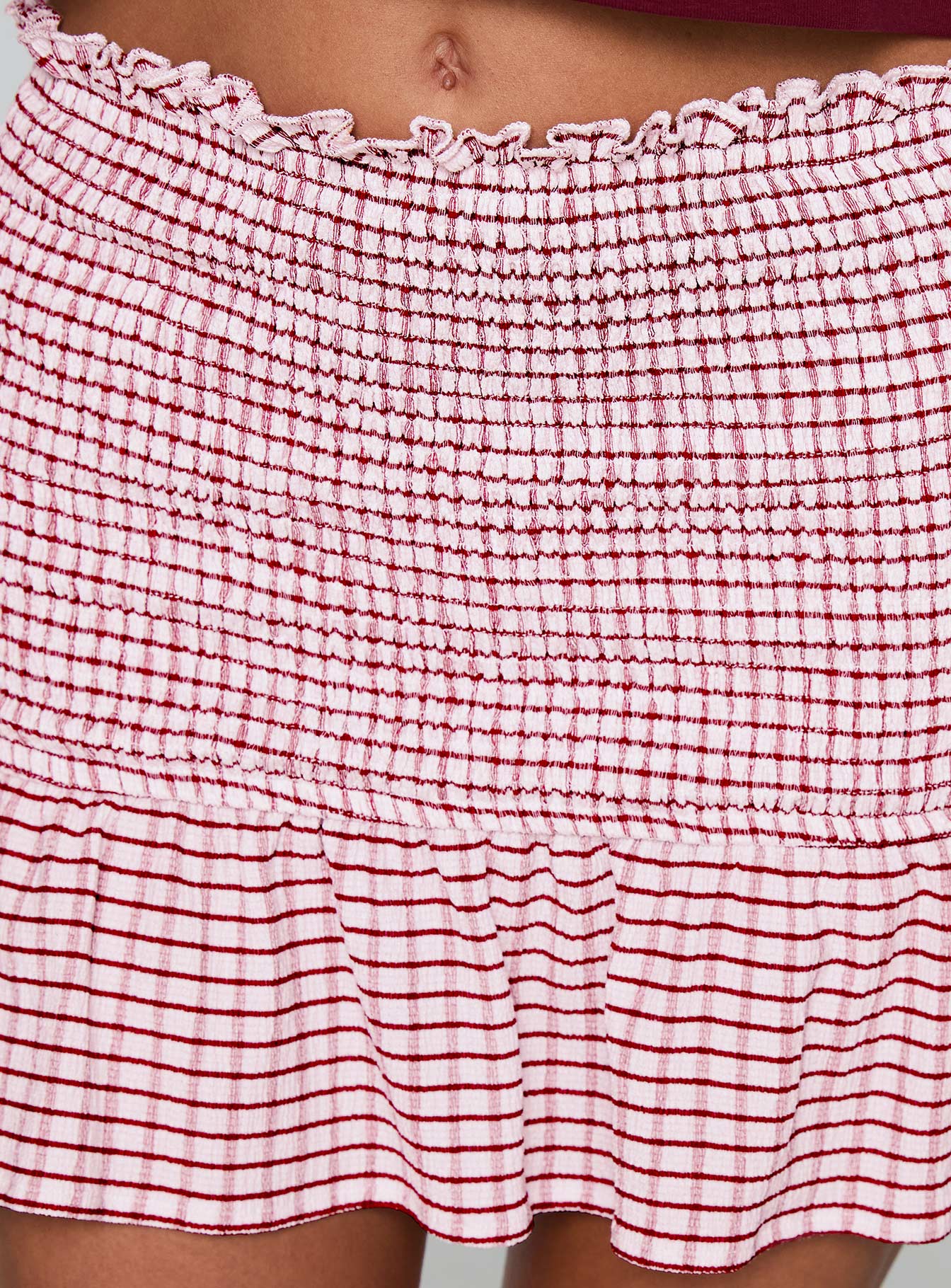 Real Love Baby Shirred Mini Skirt Red White Check