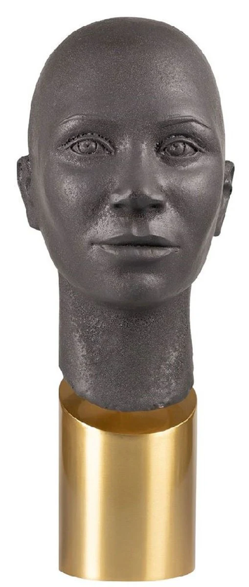 Luxury decorative bust head brown / brass 15.5 x 20 x H. 41 cm - stoneware decorative sculpture with brass base - living room decoration - luxury decorative accessories
