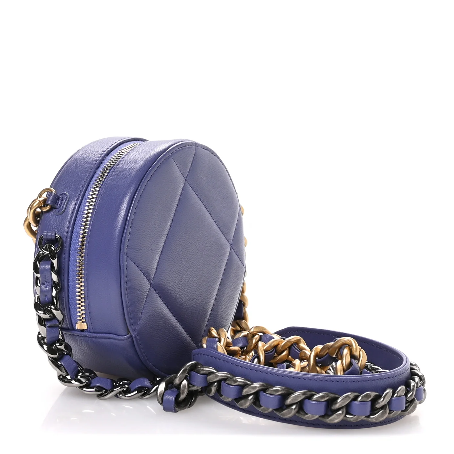 Lambskin Quilted Chanel 19 Round Clutch With Chain Purple - Top Club