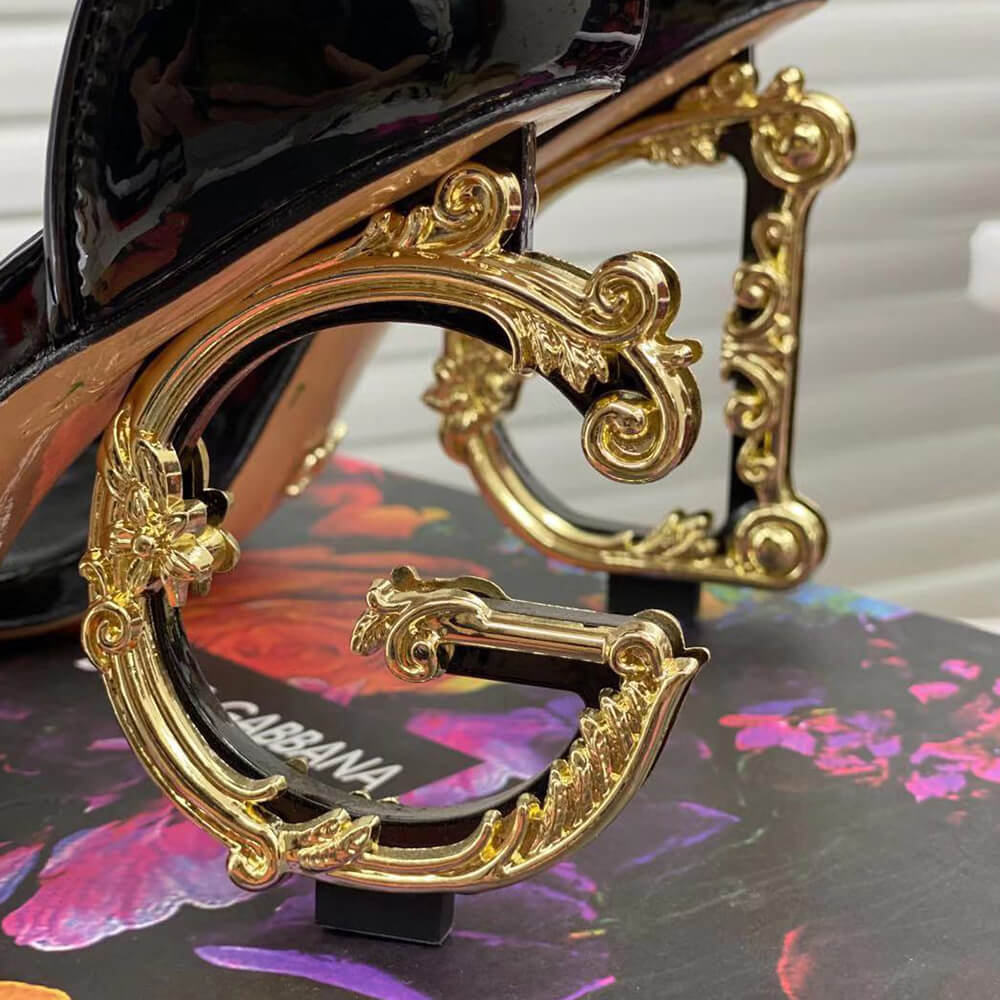 DOLCE   GBBANA Polished calfskin sandals with DG baroque heel - Top Club