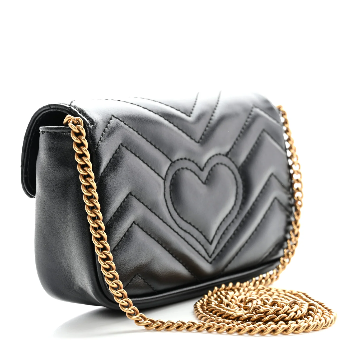 Calfskin Matelasse Super Mini GG Marmont Shoulder Bag Black - Top Club