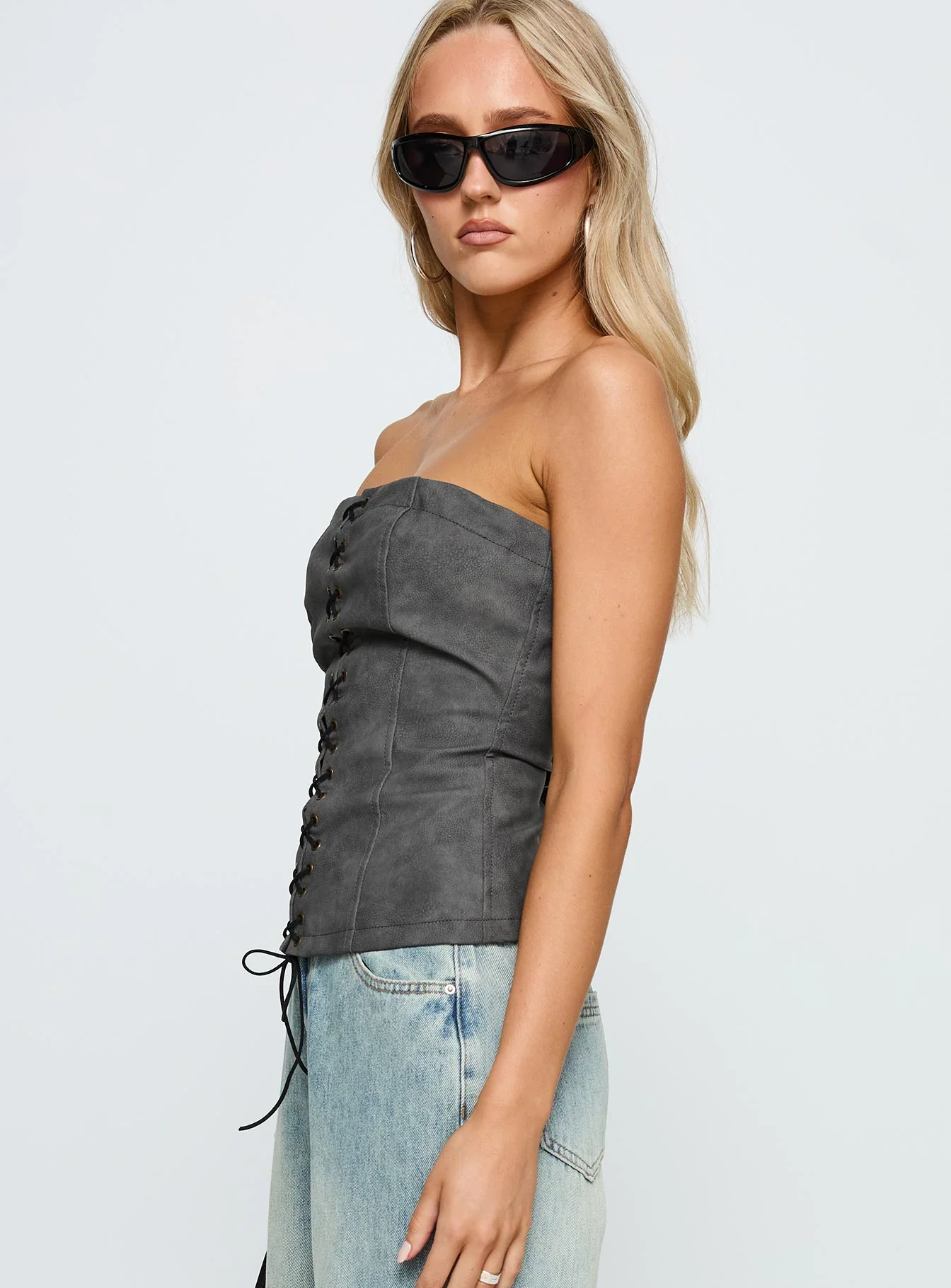 Soft Spoken Strapless Tie Up Top Black