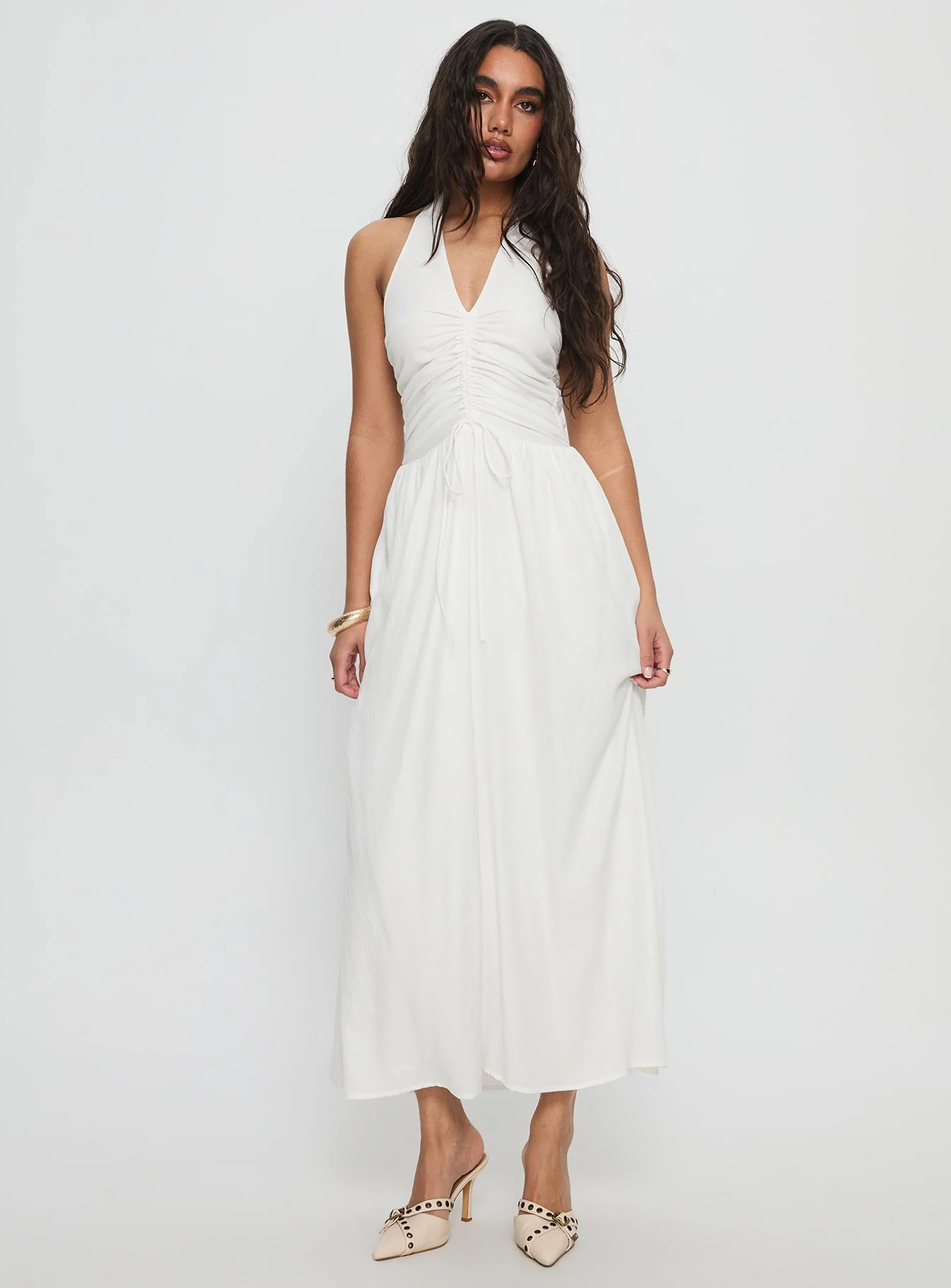 Jozefine Halter Ruched Maxi Dress White