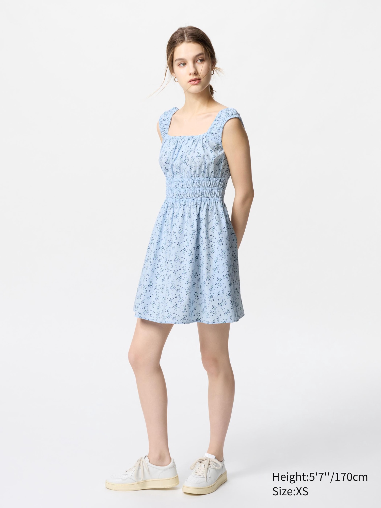 Cotton Gathered Mini Sleeveless Dress