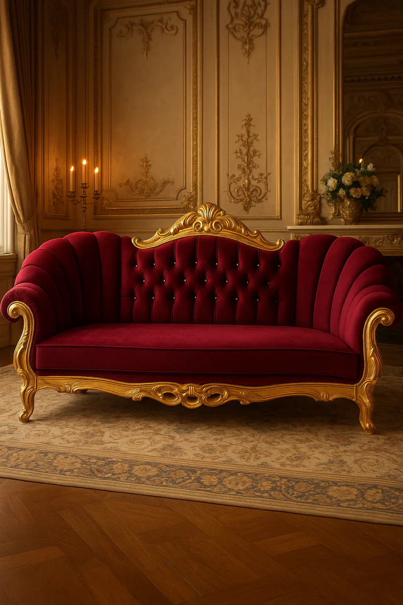 Luxury baroque velvet sofa with rhinestones Bordeaux red / gold 230 cm