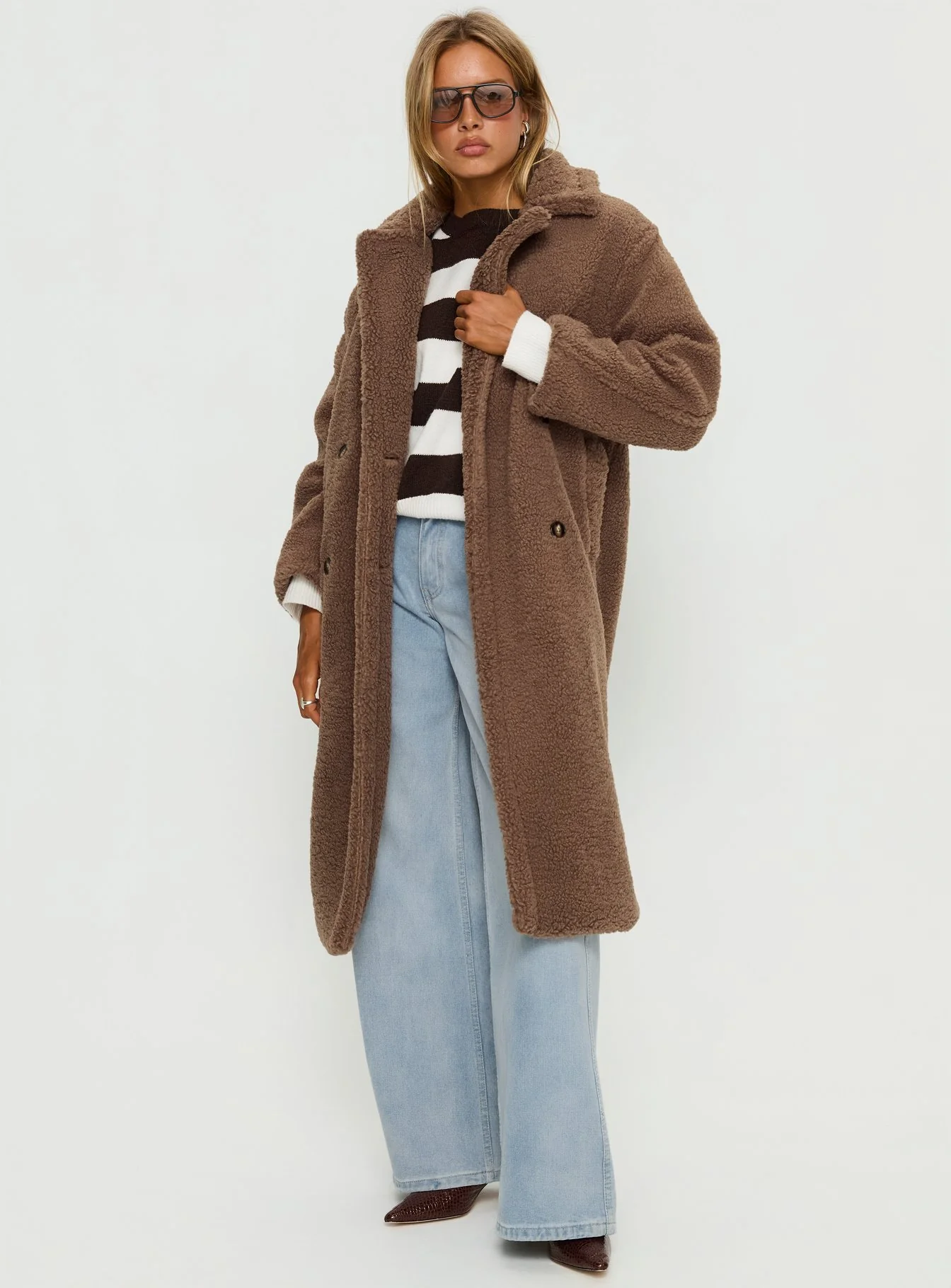 Delora Fluffy Longline Coat Brown