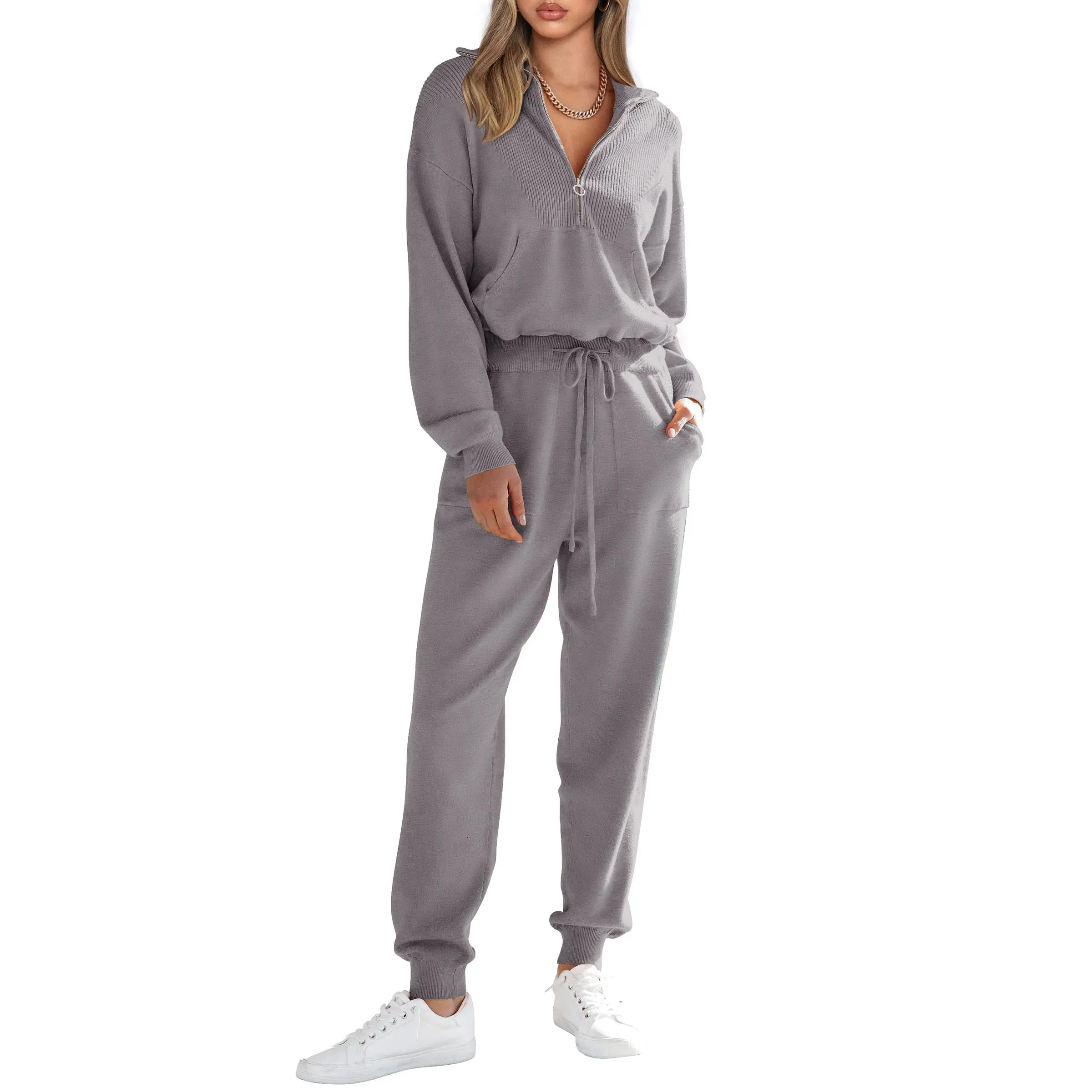 PrettyGarden Women's 2-Piece Sweater Set Pullover Zip Up Sweatshirt Jogger Sweatpants Tracksuit Casual Outfit