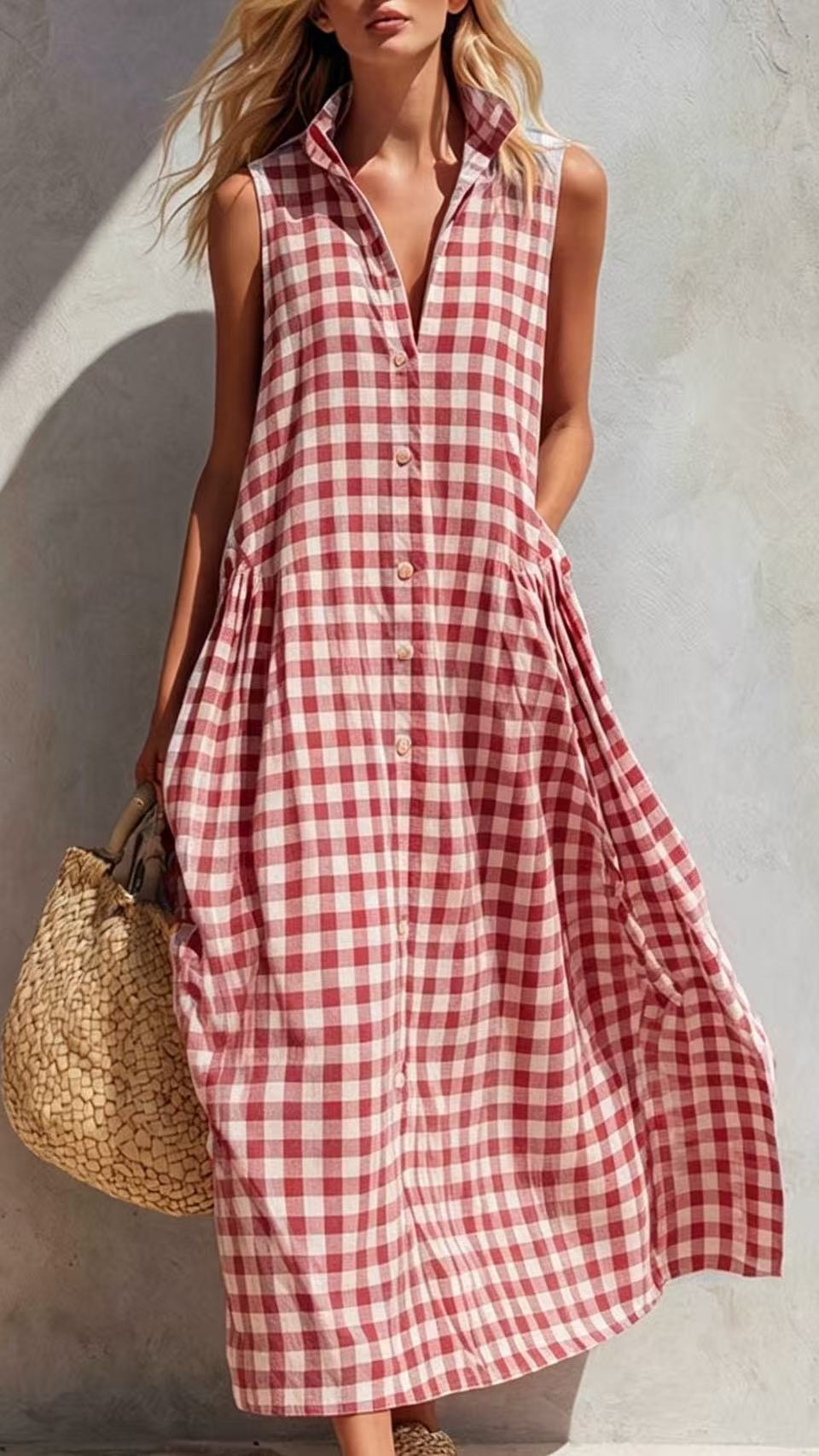 Women's Loose Plaid Maxi Dress – Seaside Vacation Style - Nordfashionstorm - Women's Clothing, Fashion for You - Nordfashionstorm.com