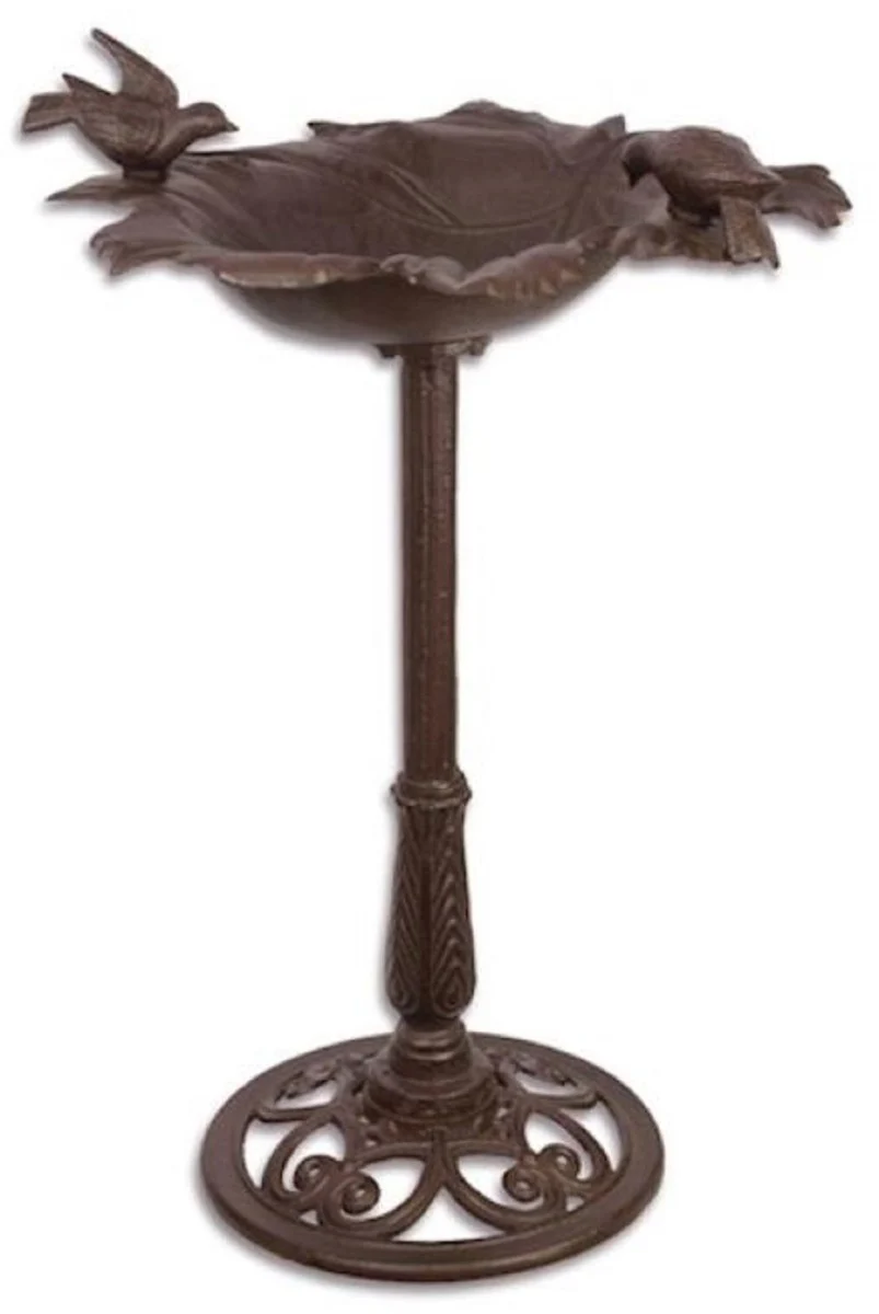 Art Nouveau bird bath with 2 decorative birds brown 51.3 x 47.7 x H. 82.3 cm - cast iron bird bath - garden & terrace decorative accessories