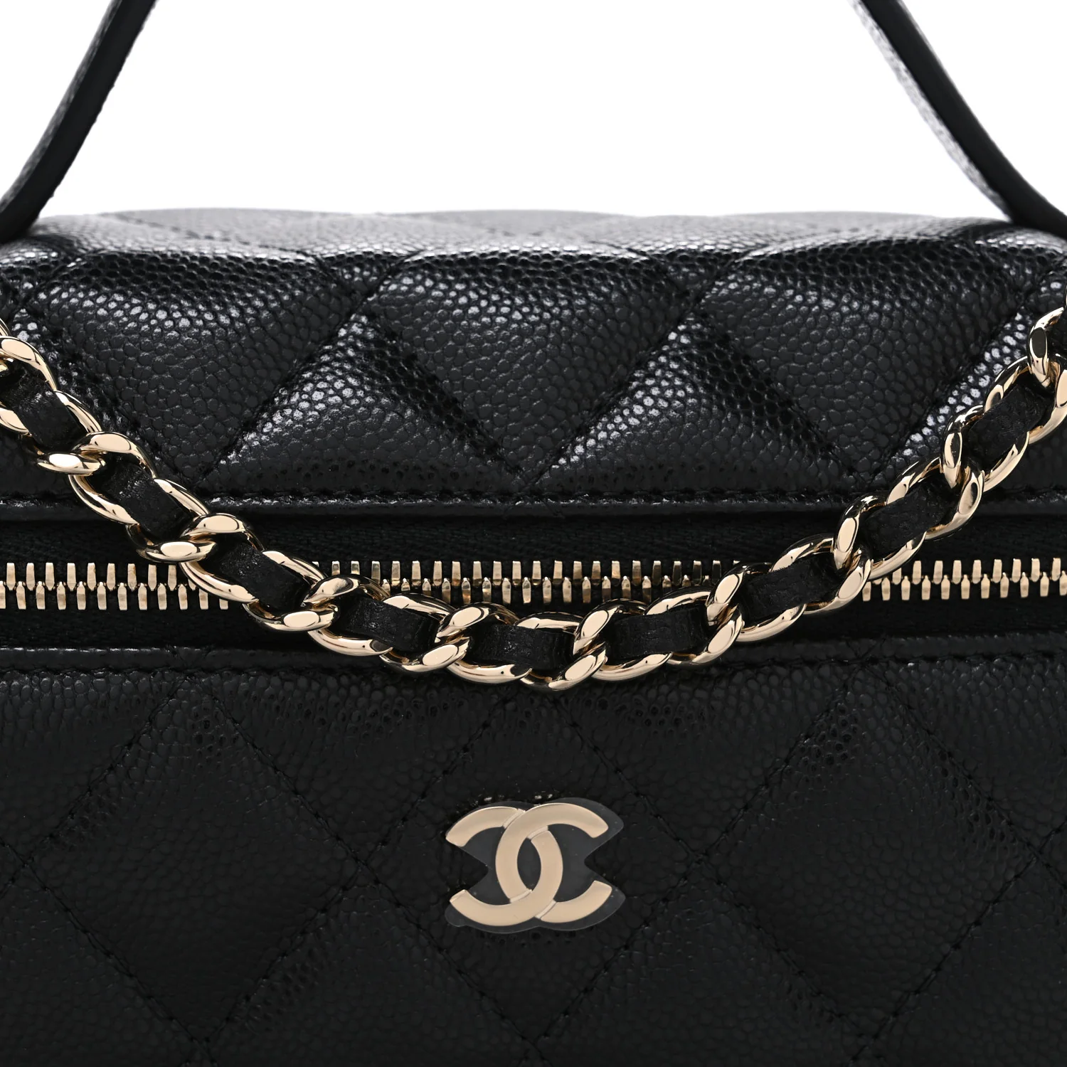 Caviar Quilted Top Handle Slim Vanity With Chain Black - Top Club