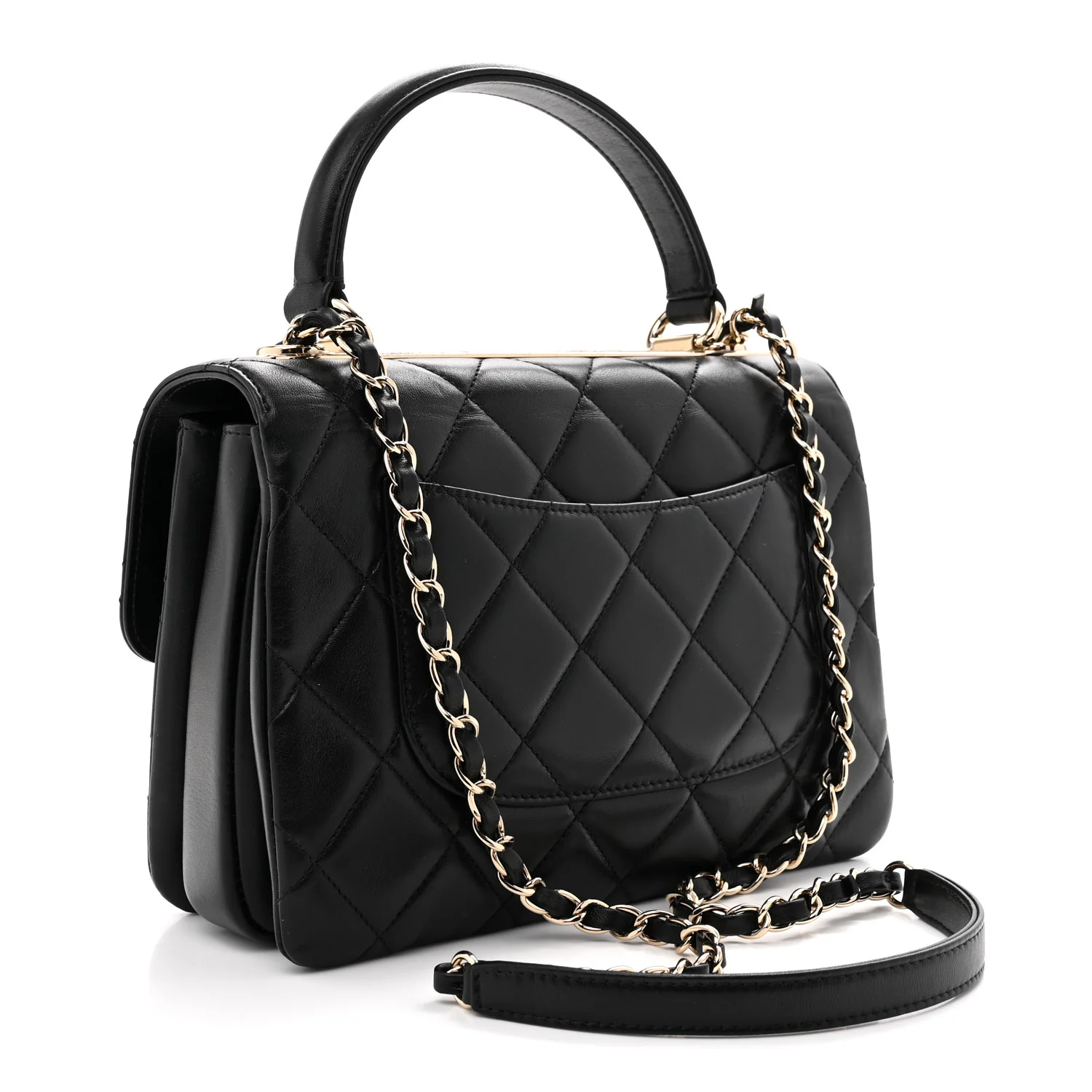 Lambskin Quilted Small Trendy CC Dual Handle Flap Bag Black - Top Club
