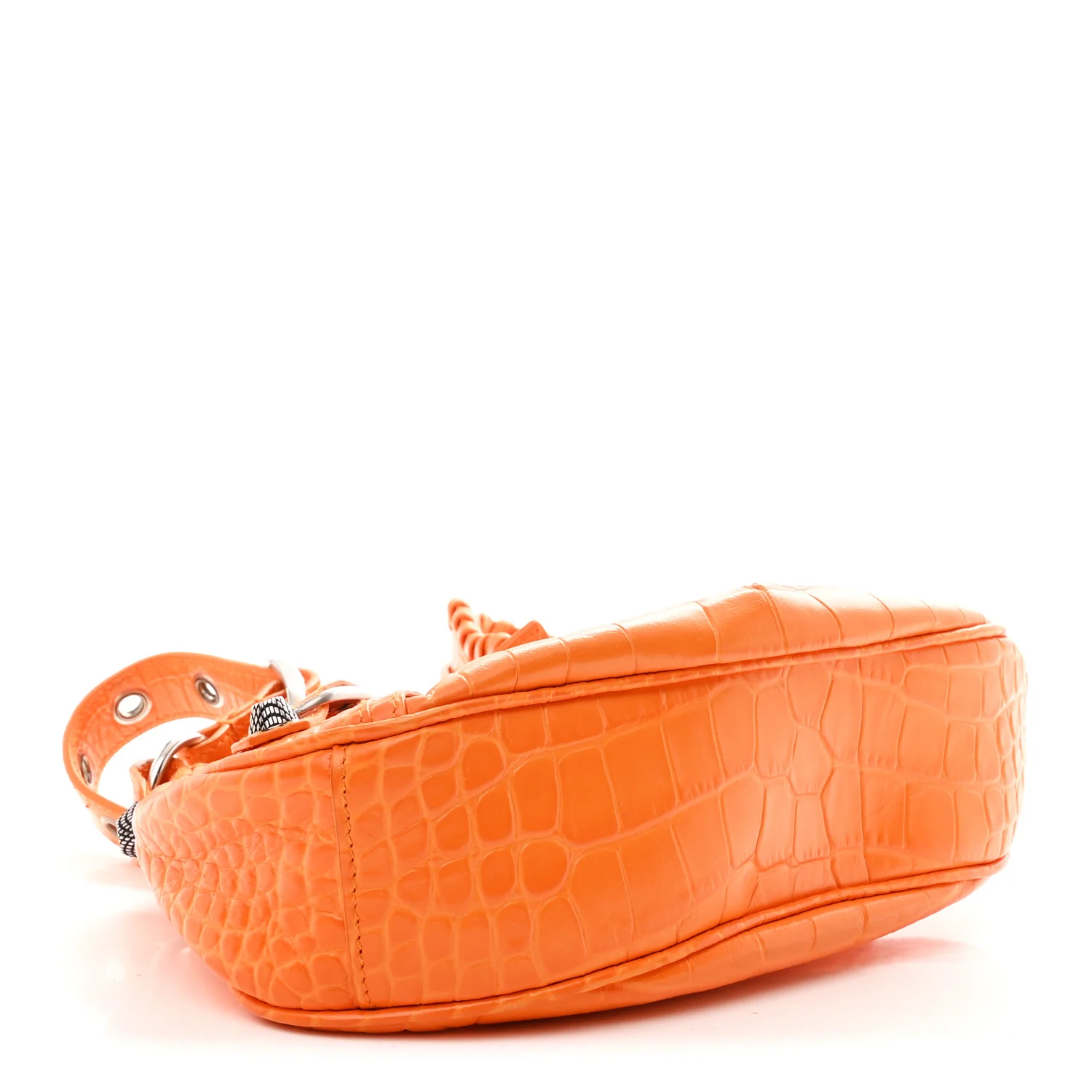 Extra Supple Calfskin Crocodile Embossed Le Cagole Shoulder Bag XS Pop Orange - Top Club