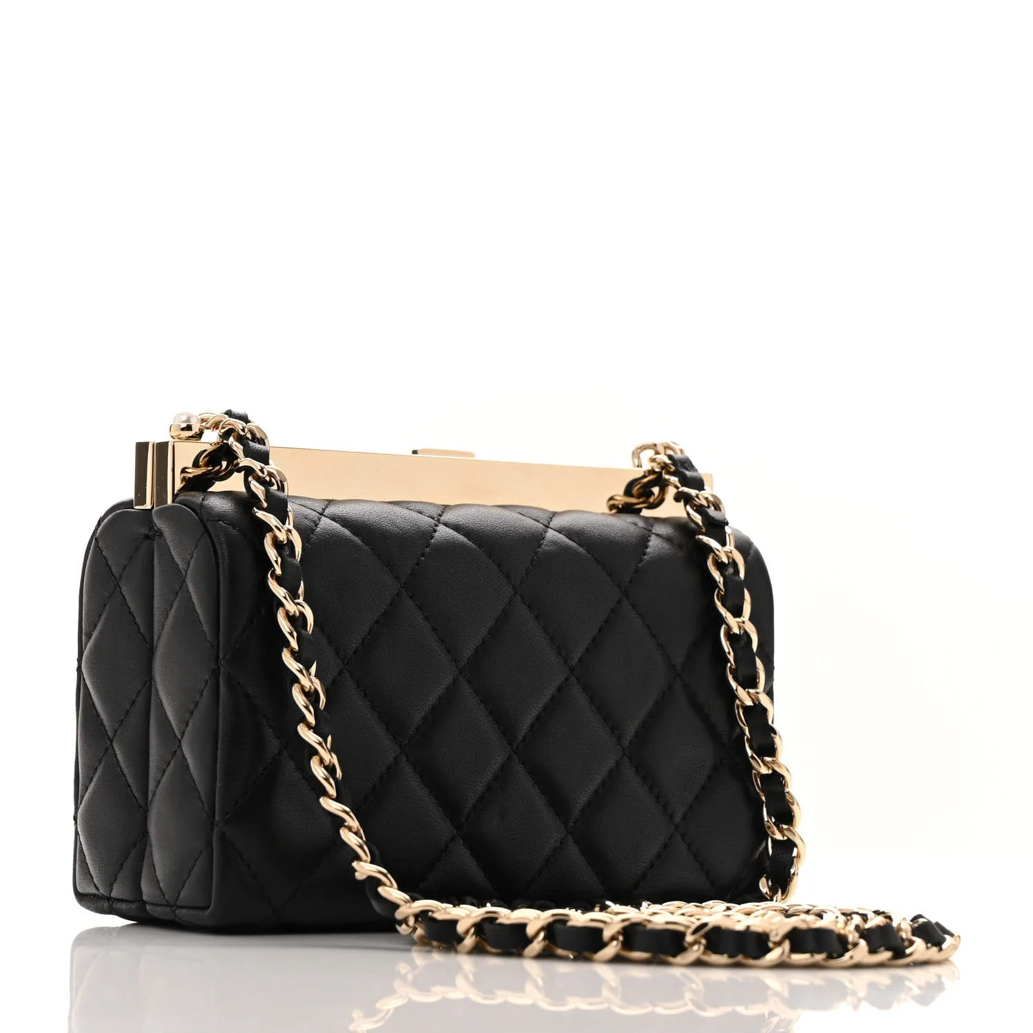 Lambskin Quilted Pearl CC Vanity Case Black - Top Club
