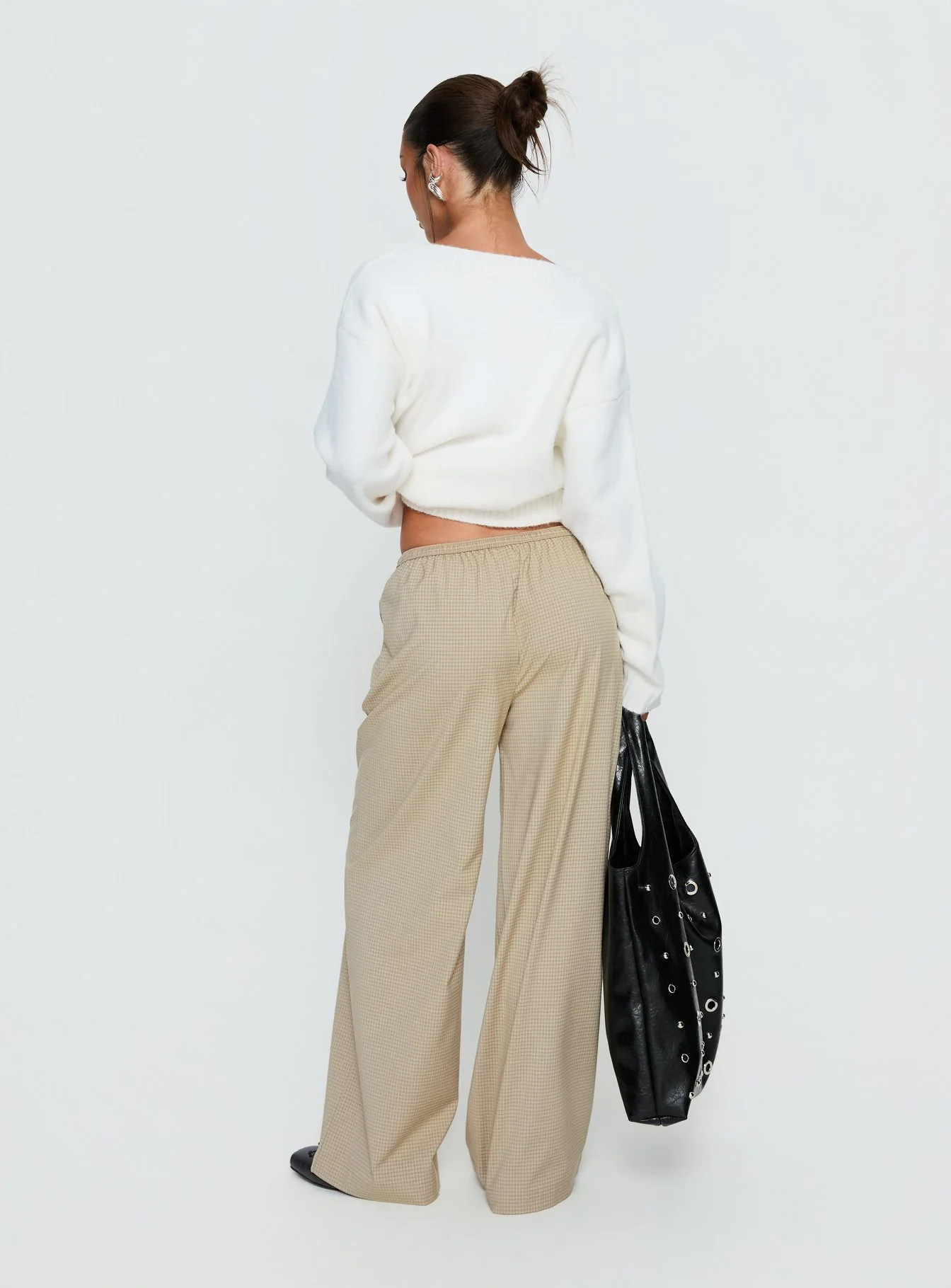Ketrina Tie Waist Pants Beige Plaid