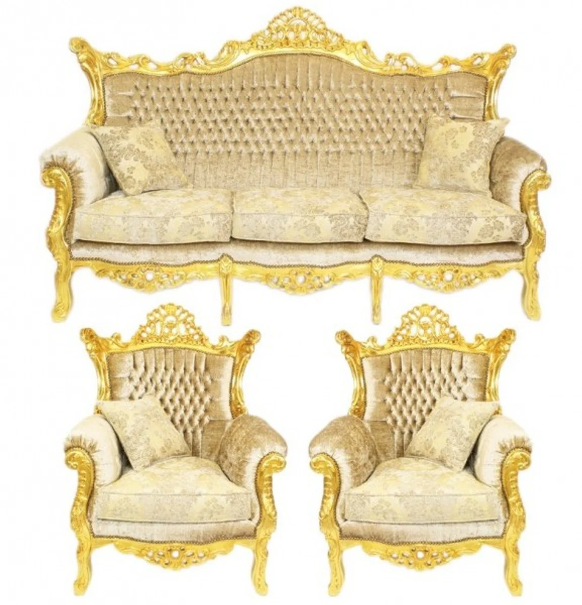 Baroque living room set Master cream velvet / gold - 3 seater sofa + 2 armchairs - Limited Edition!