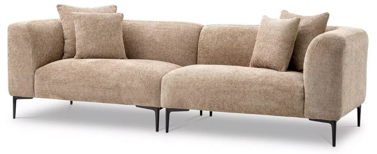 Luxury sofa sand color / black 252 x 99 x H. 75 cm - living room sofa with 4 cushions - living room furniture - living room furnishings - luxury furniture - luxury furnishings