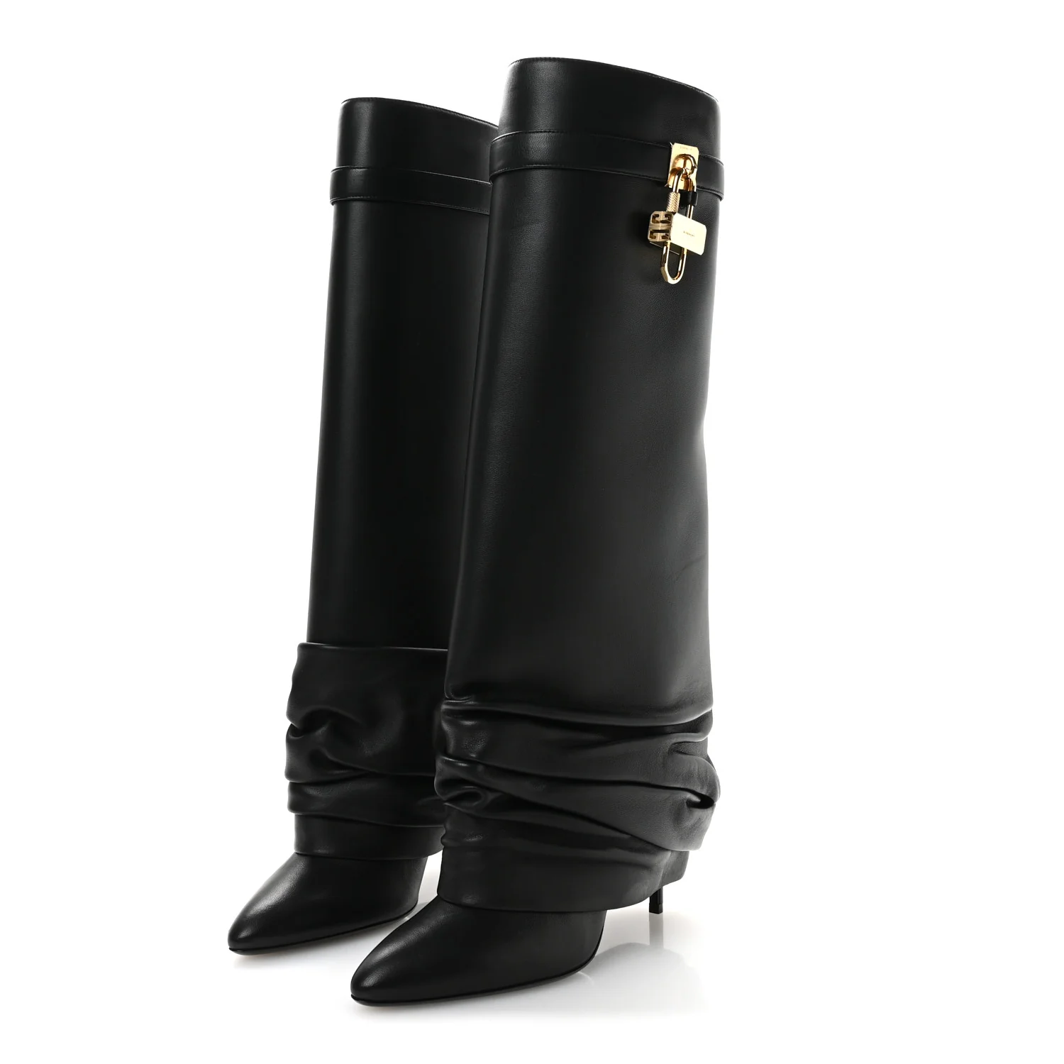 Lambskin Shark Lock Stiletto High Boots 41 Black - Top Club