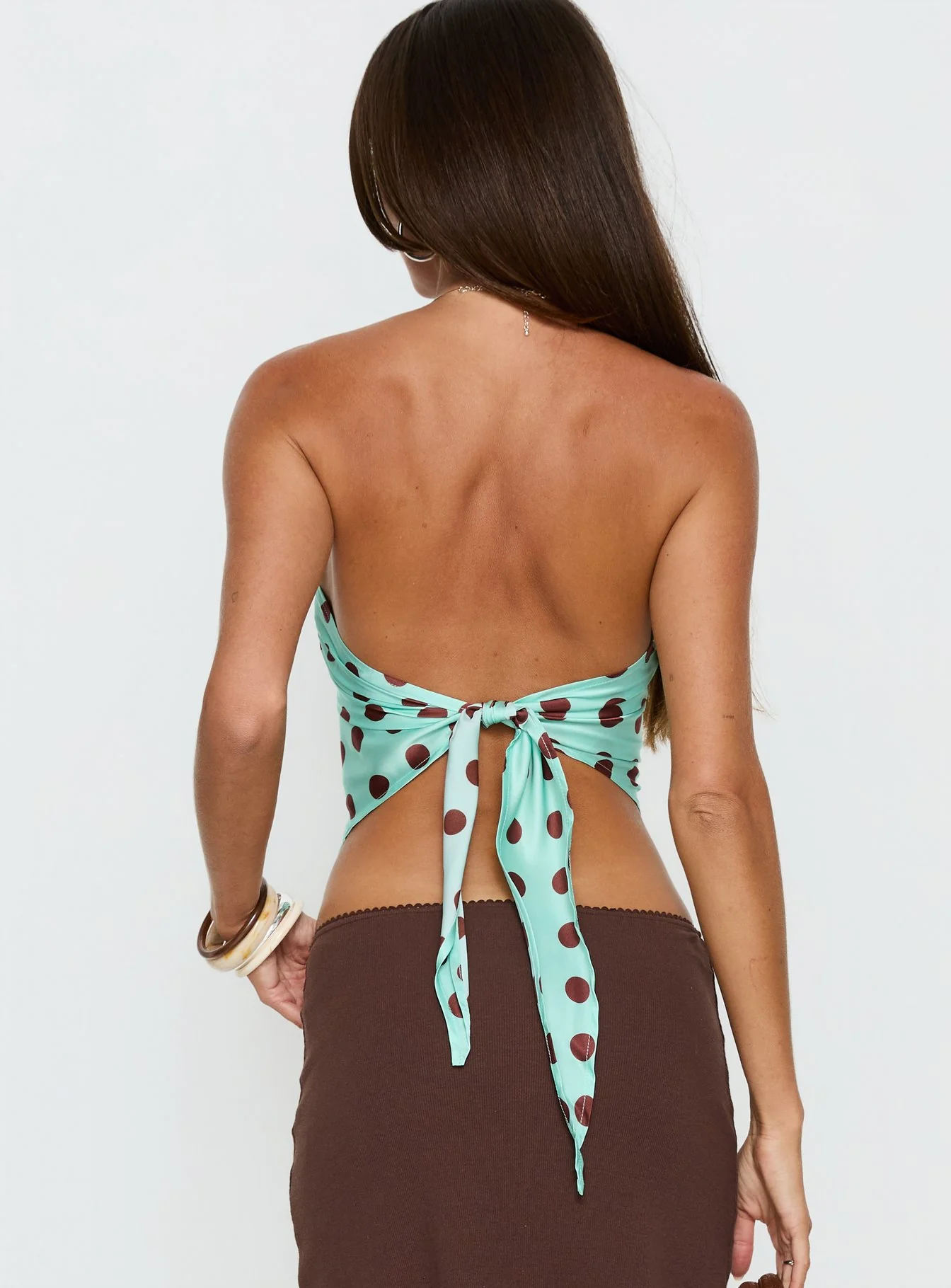 Lailana Tie Back Strapless Scarf Top Aqua Polka