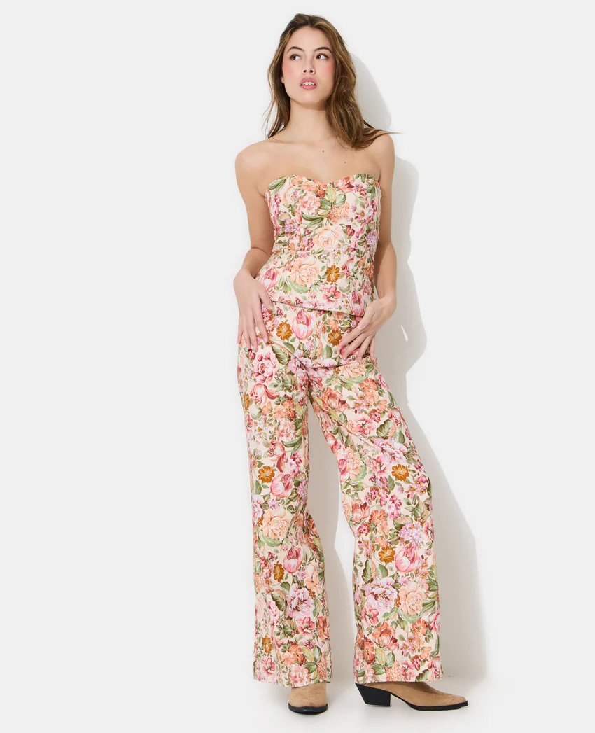 Pimkie Pantalon droit motif fleurs façon tapisserie