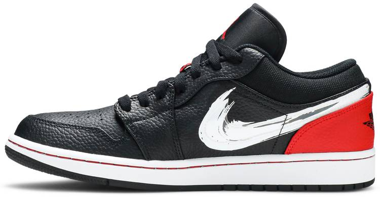 Air Jordan 1 Low  Brushstroke Swoosh   Black Red  DA4659-001 - Sneaker Replica Workshop