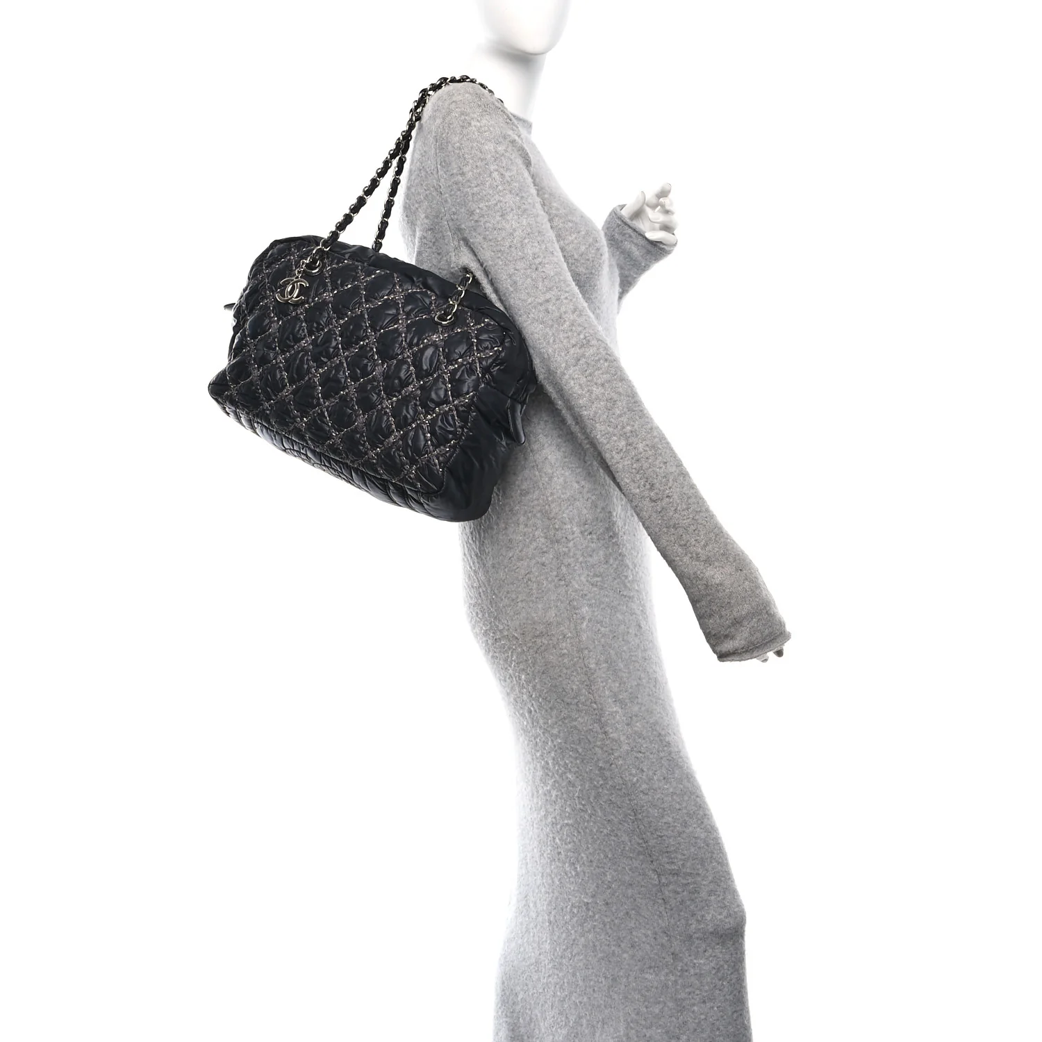 Nylon Quilted Tweed Stitch Bubble Camera Case Black