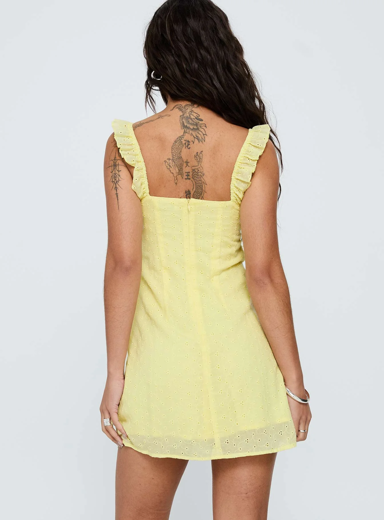 Funny Girl Broiderie Mini Dress Yellow