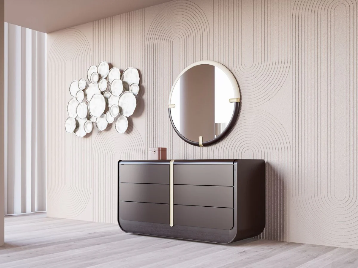 Luxury solid wood chest of drawers with 6 drawers black / beige 160 x 56 x H. 85 cm - Bedroom chest of drawers - Bedroom furniture - Luxury furniture - Luxury furnishings - Furniture luxury