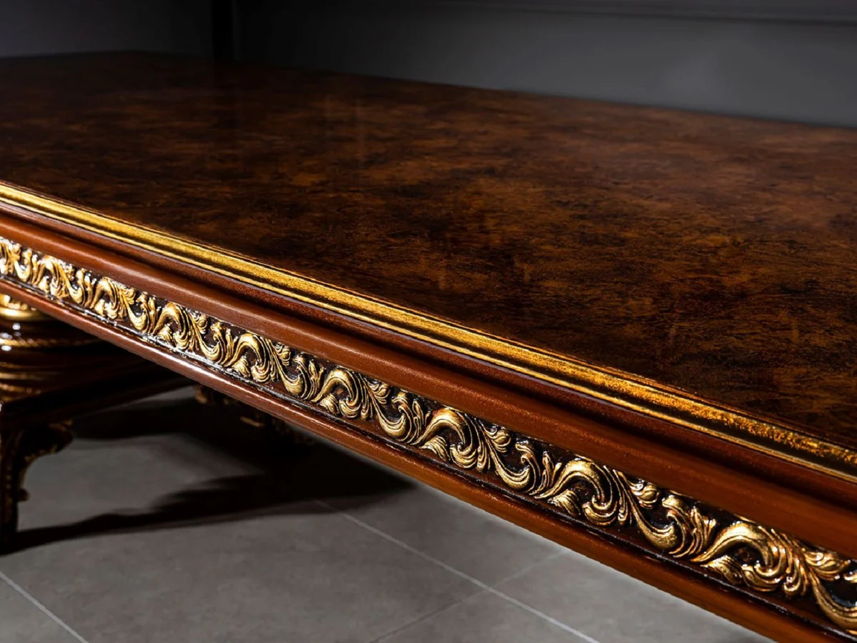 Luxury Baroque Dining Room Set Brown / Gold - 1 Huge Baroque Dining Table & 14 Baroque Dining Chairs - Baroque Dining Room Furniture - Luxury Furniture in Baroque Style - Noble & Magnificent