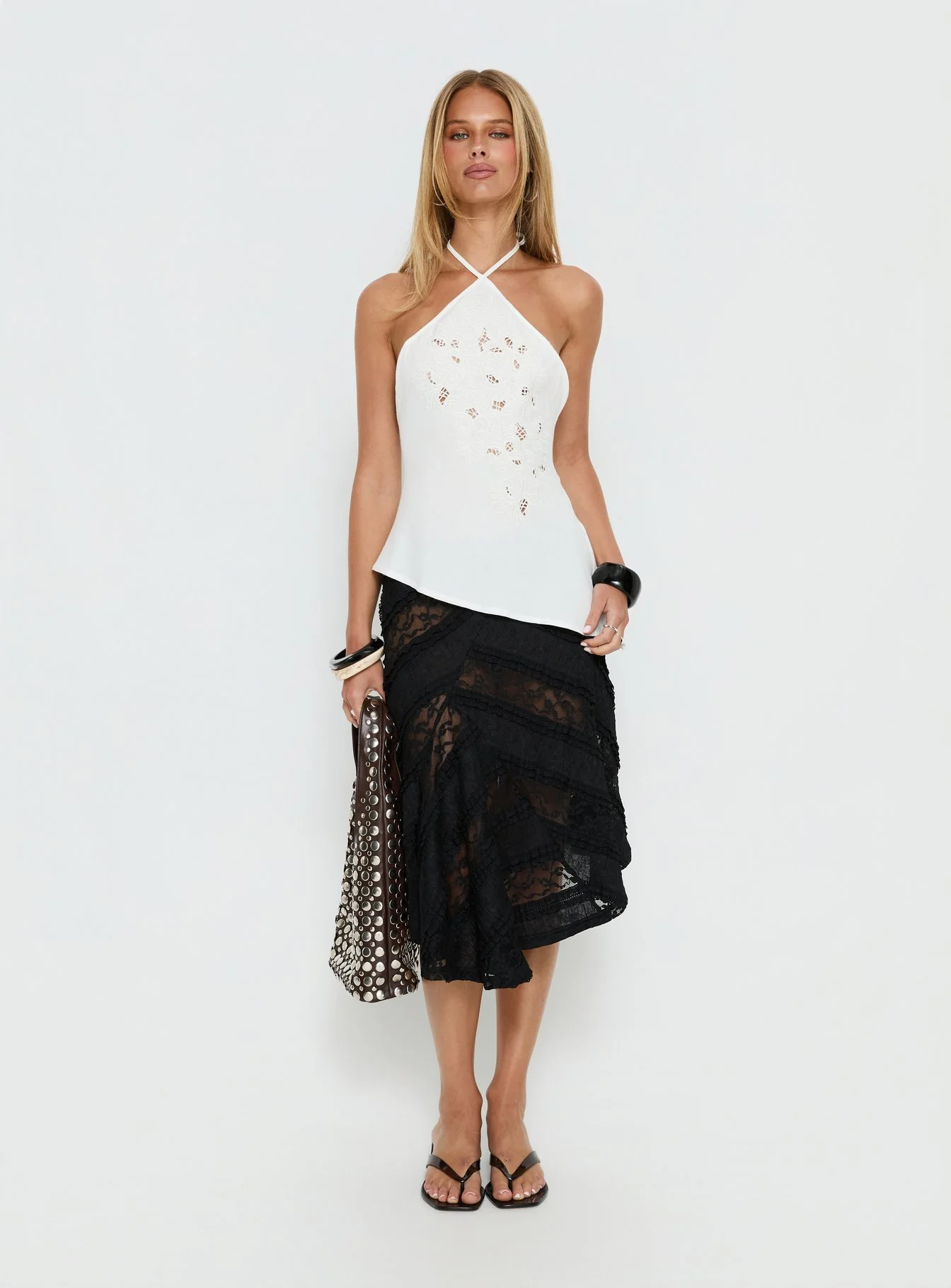 Bonanza Asymmetrical Halter Top White