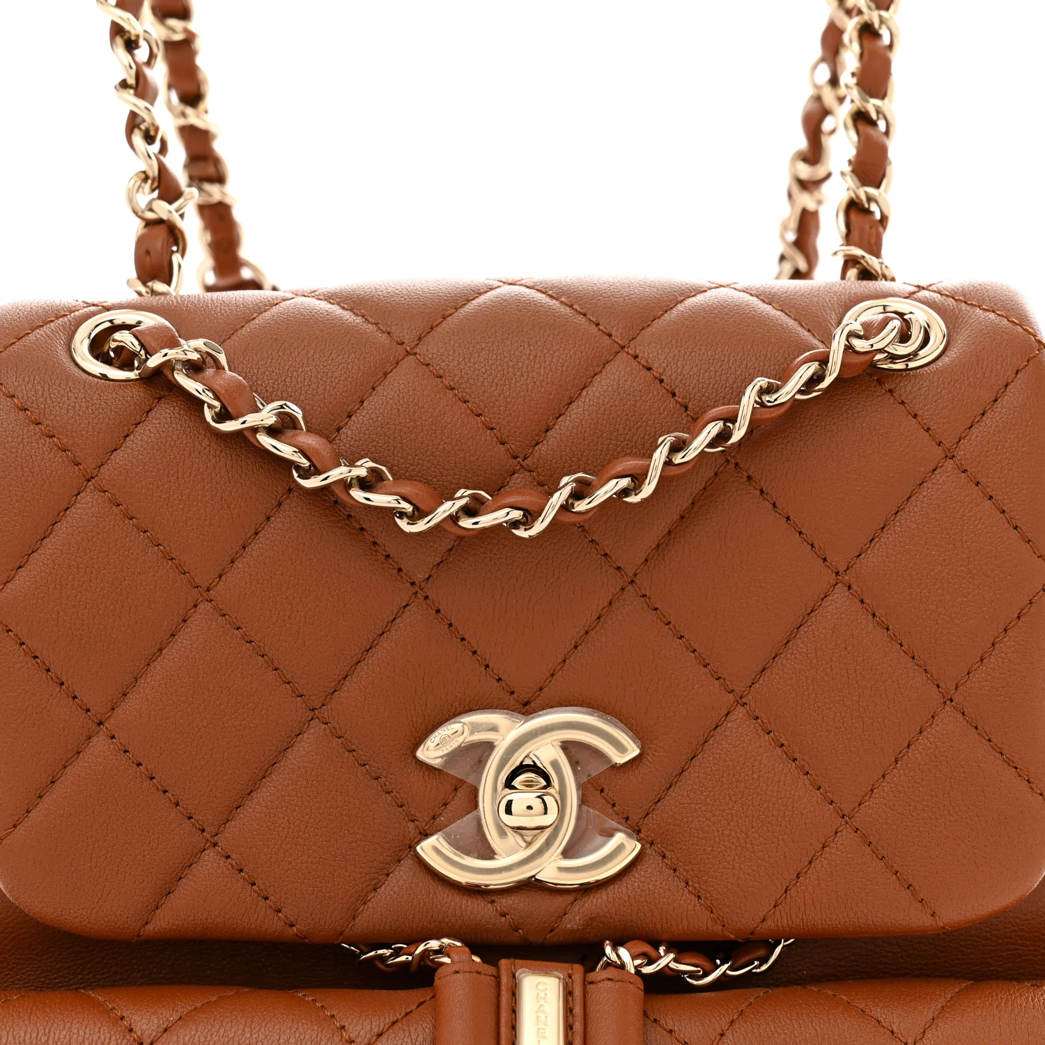 Calfskin Quilted Medium Duma Pockets Drawstring Backpack Light Brown - Top Club