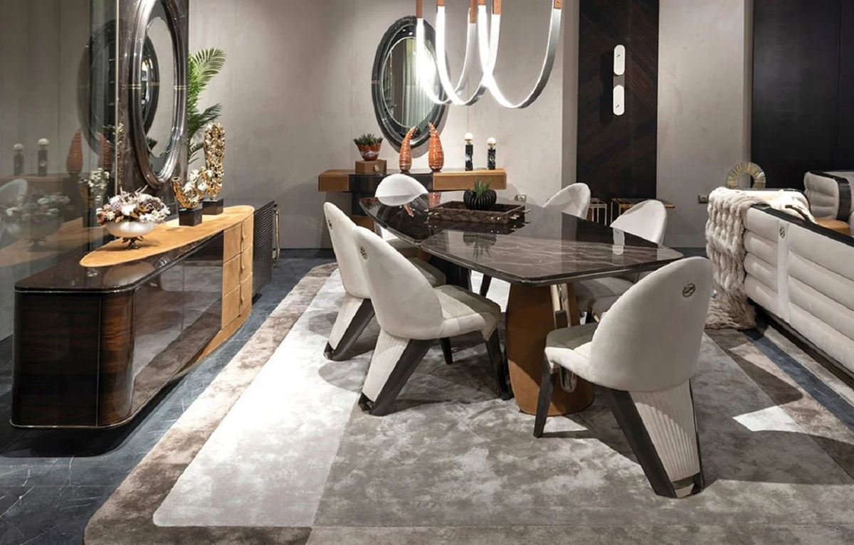 Luxury dining room chair set of 6 cream / gray / gold 57 x 70 x H. 91.5 - dining room furniture - luxury furniture - luxury furnishings