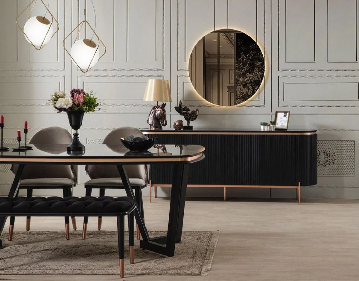 Luxury dining table black / copper 207 x 104 x H. 78 cm - Rectangular kitchen table - Dining room furniture - Dining room furnishings - Luxury furniture - Luxury furnishings