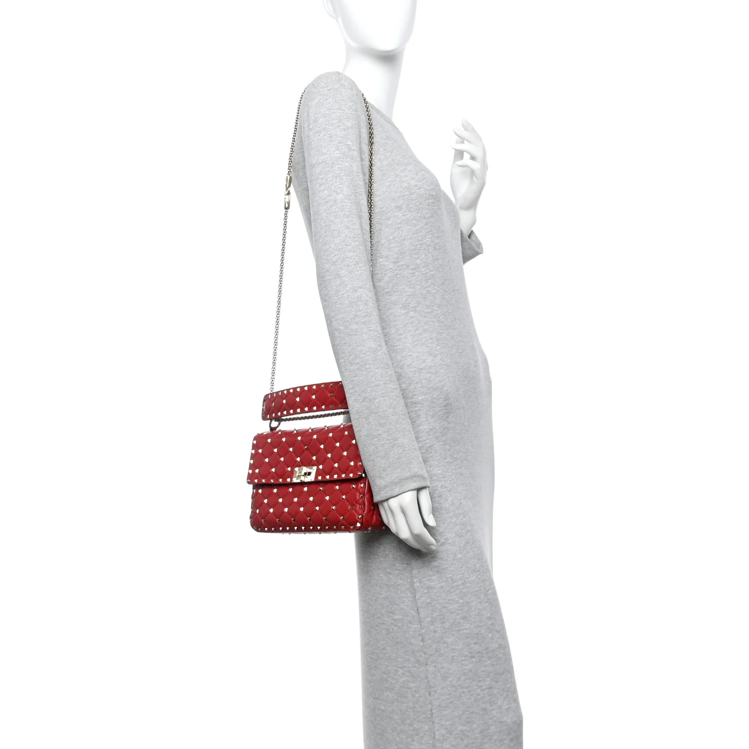 Nappa Medium Rockstud Spike Shoulder Bag Rosso Valentino