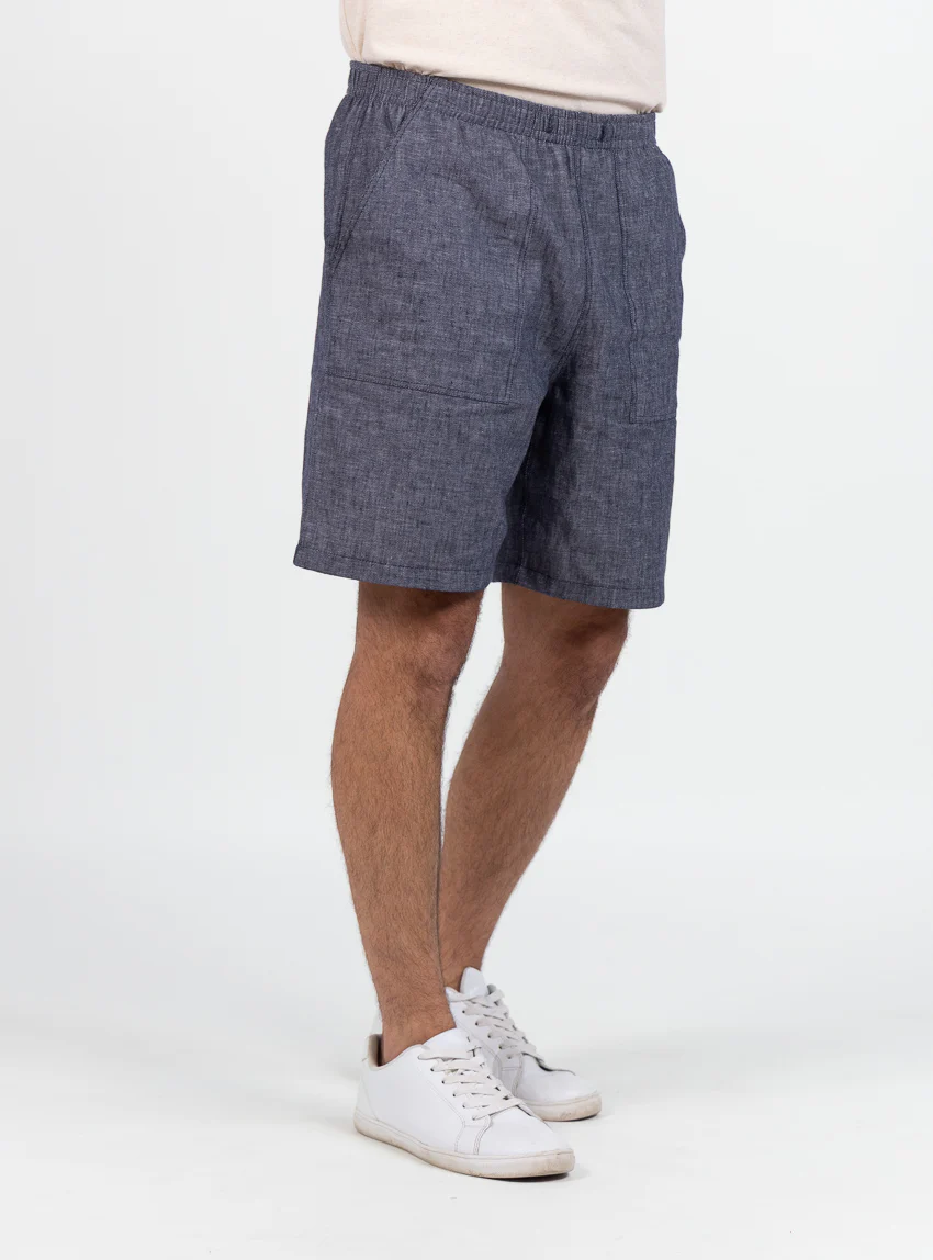 Bermuda homme en lin et coton bleu jean