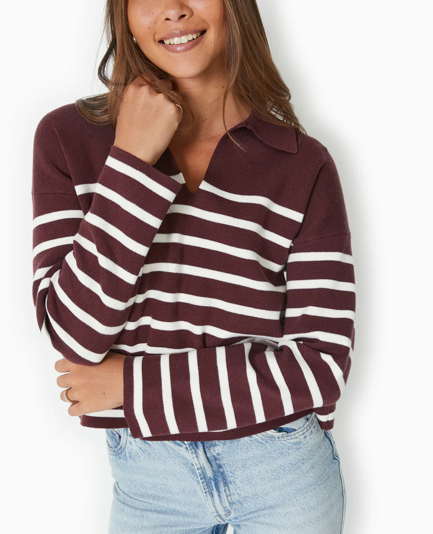 Pimkie Pull avec col en maille rayée