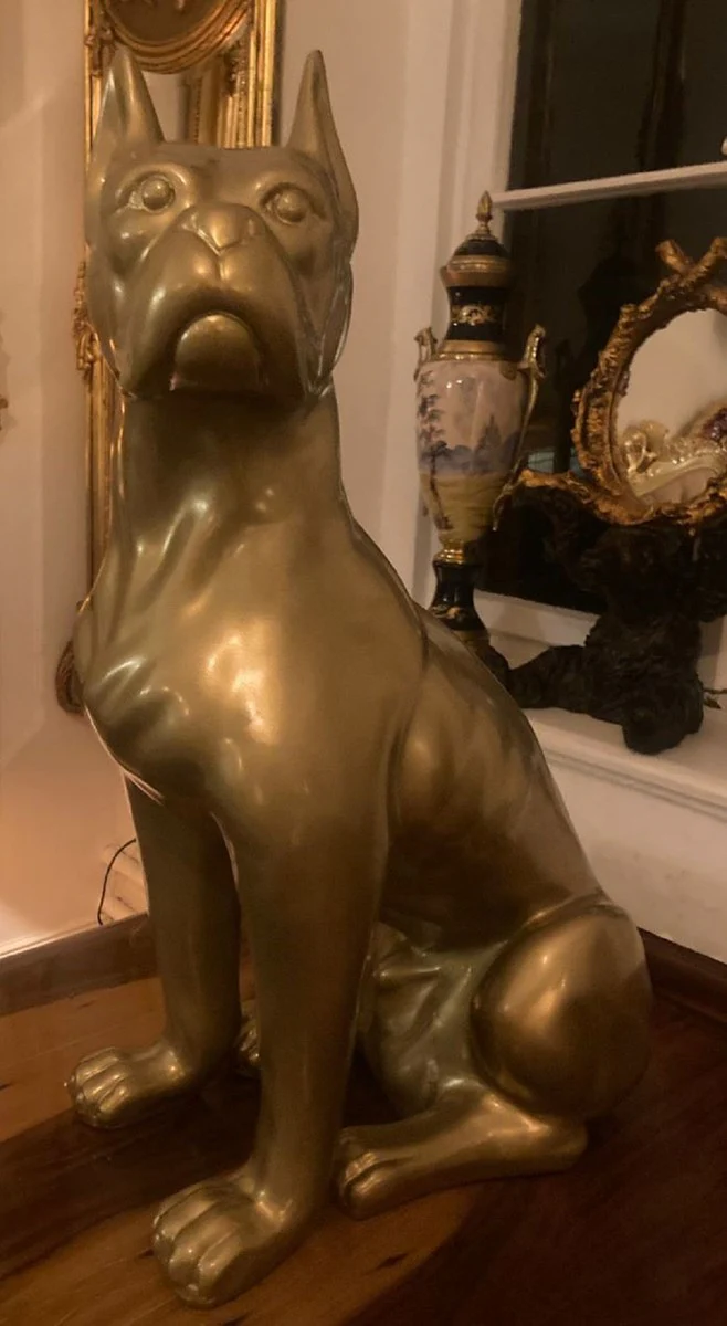 Luxury decorative figure boxer dog gold H. 65 cm - weatherproof decorative sculpture - living room decoration - garden decoration - luxury decorative animal figure