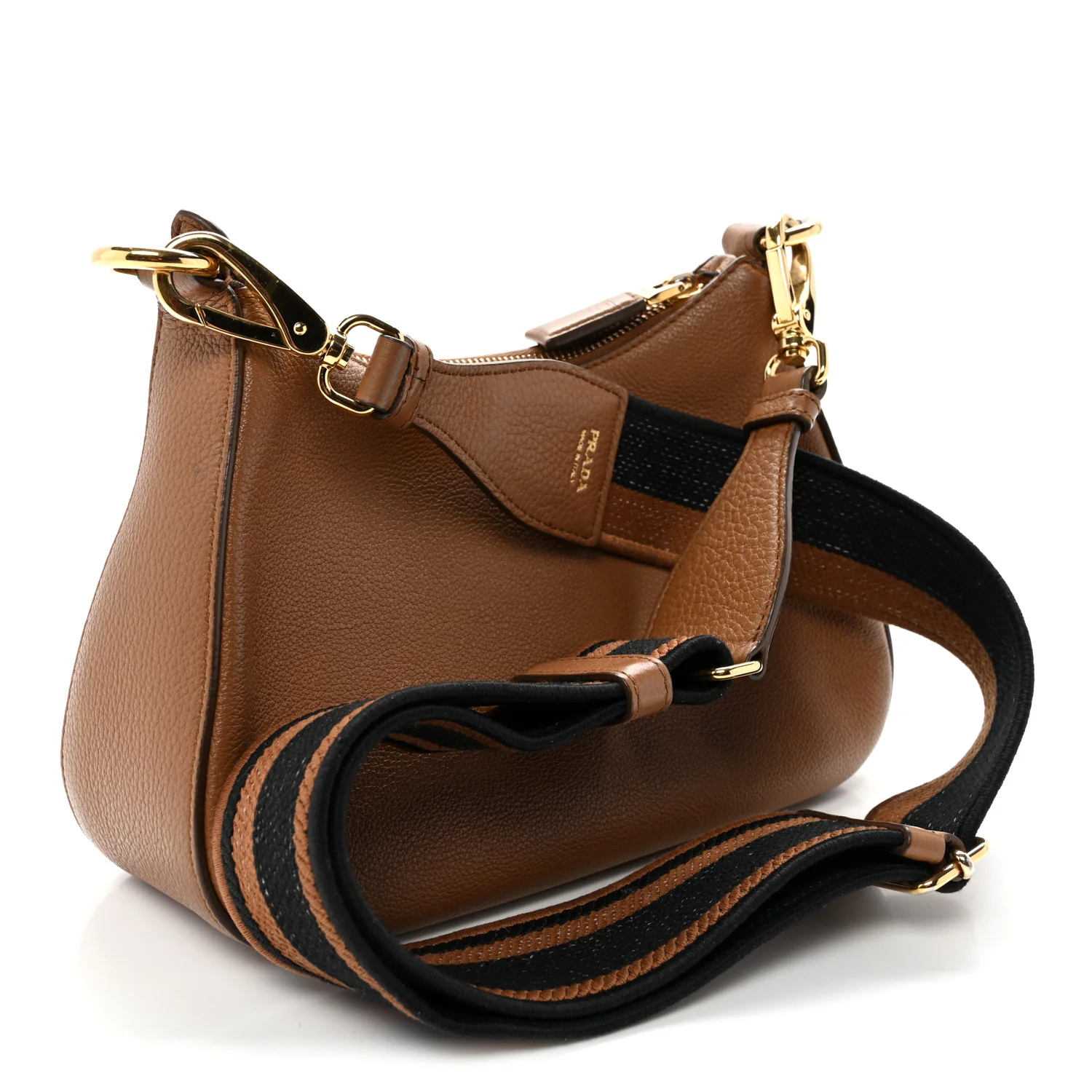 Vitello Daino Soft Zippered Hobo Shoulder Bag Caramel - Top Club