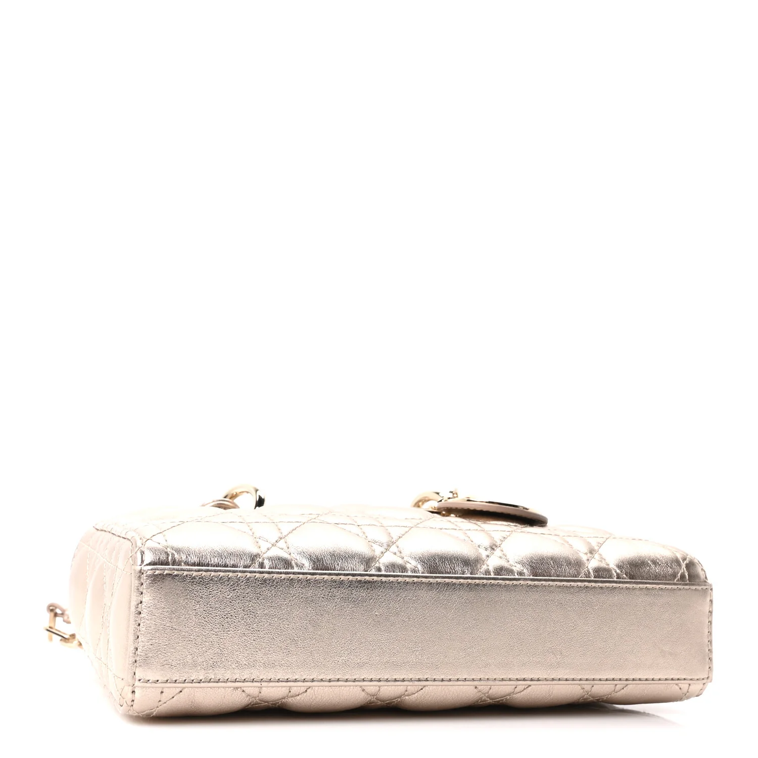 Metallic Lambskin Cannage Small Lady D-Joy Champagne - Top Club